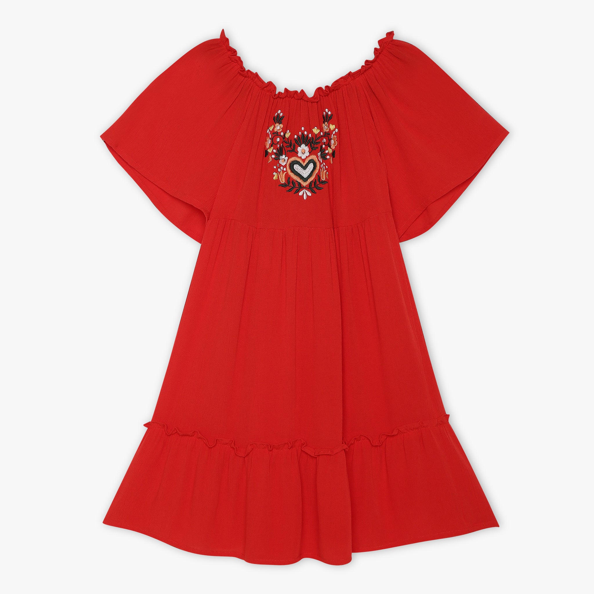 Girls Regular Fit Embroidered Round Neck Dress