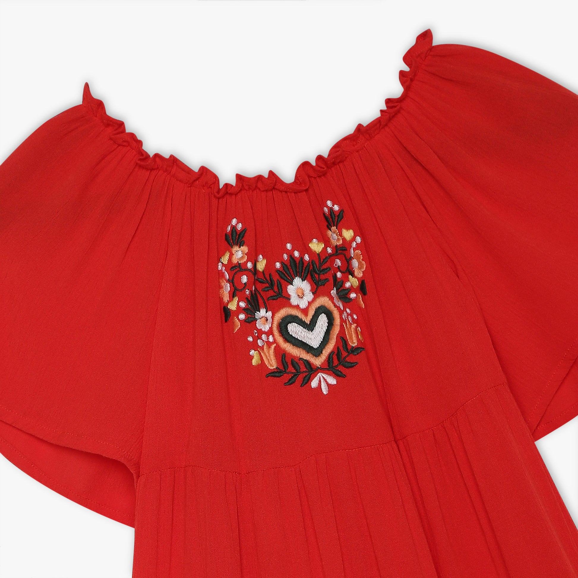 Girls Regular Fit Embroidered Round Neck Dress