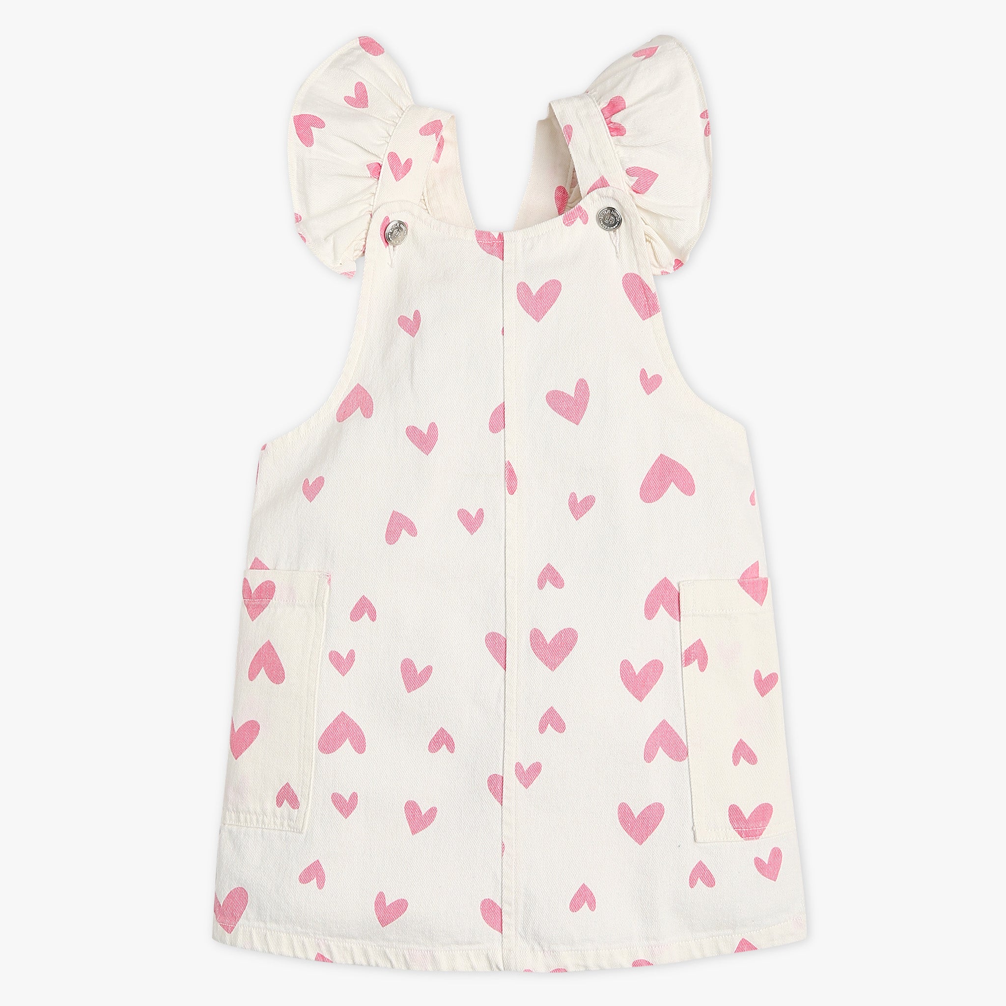 Girls Knee Length Pinafore Printed Pink Heart With Pocket Dress