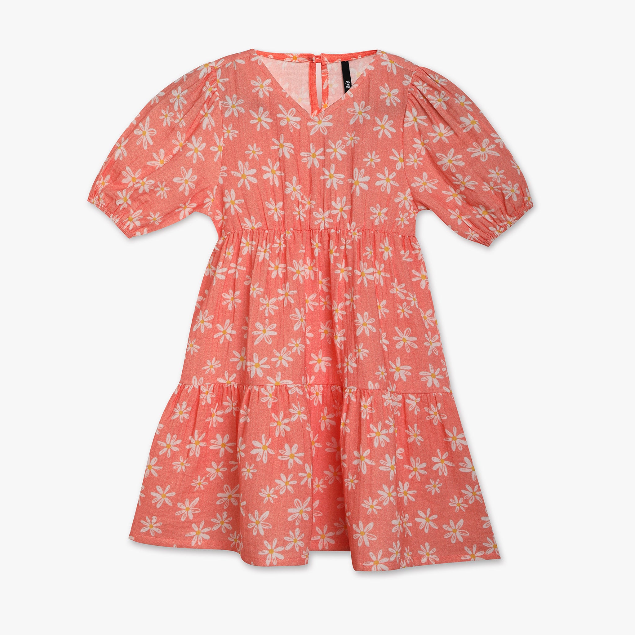 Girls Regular Fit Printed V Neck Dress