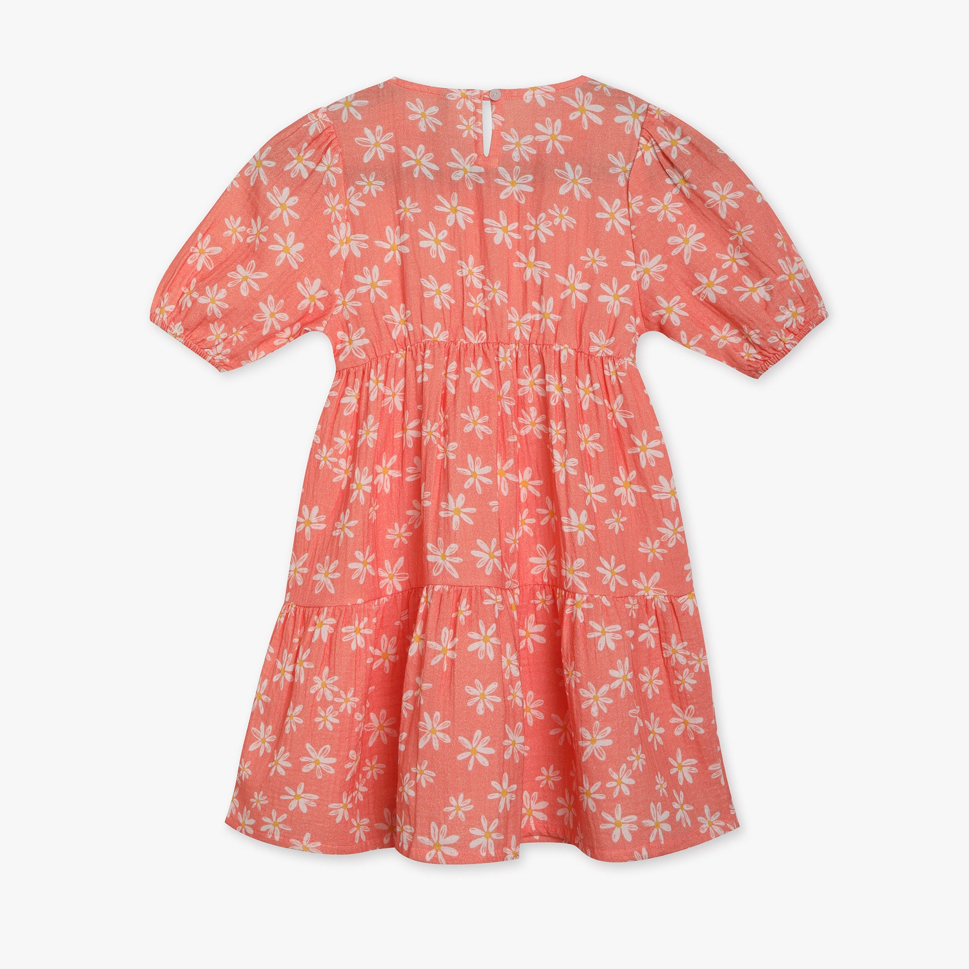 Girls Regular Fit Printed V Neck Dress