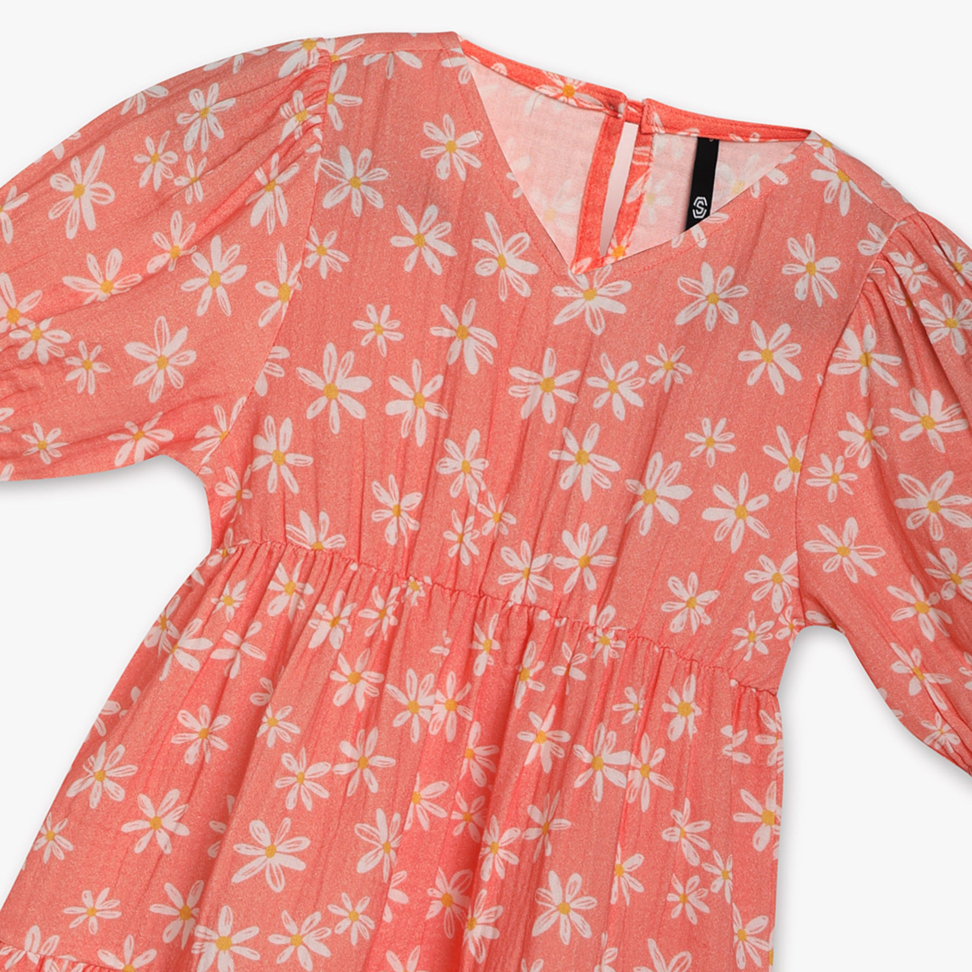 Girls Regular Fit Printed V Neck Dress