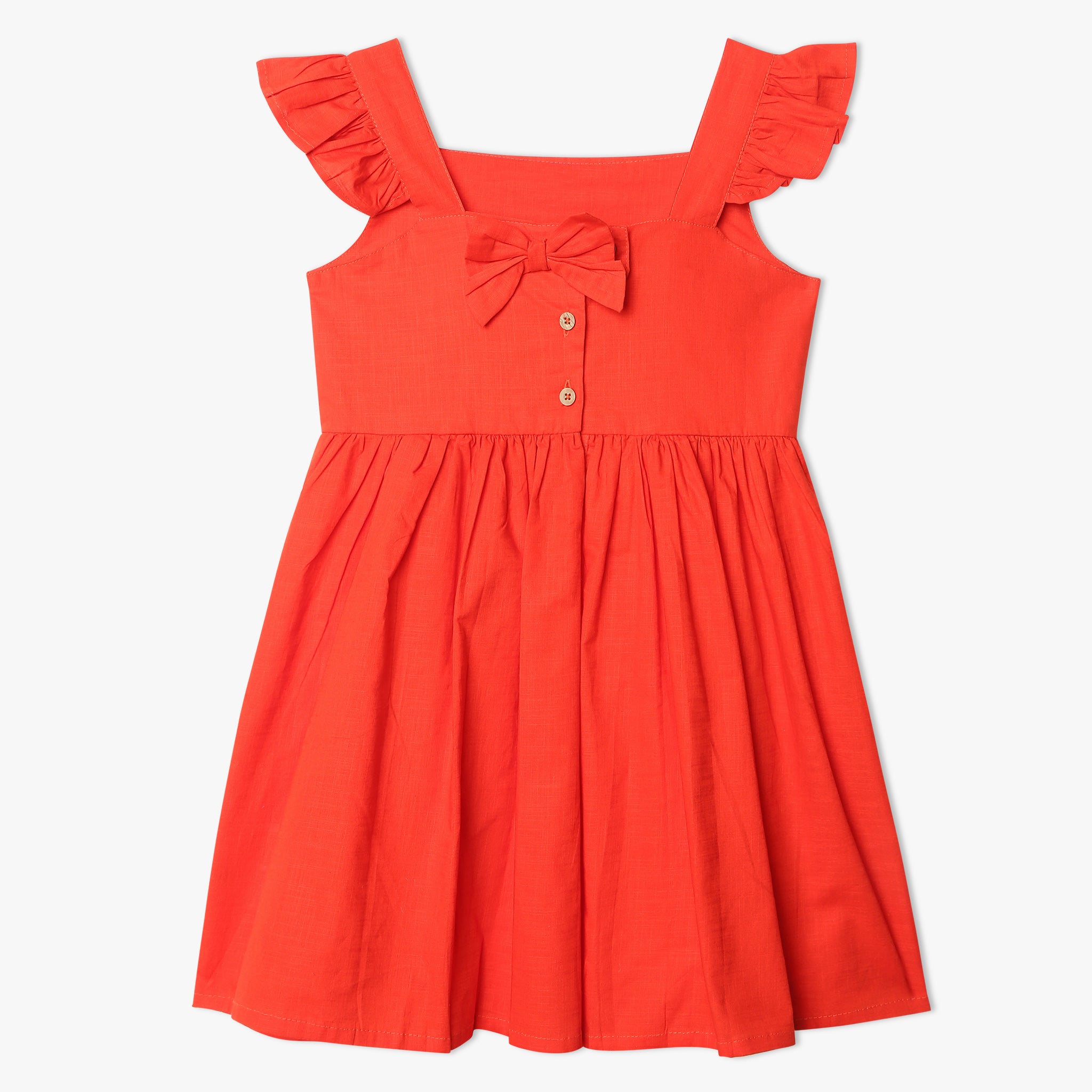 Girls Regular Fit Solid Square Neck Short Sleeve Dress