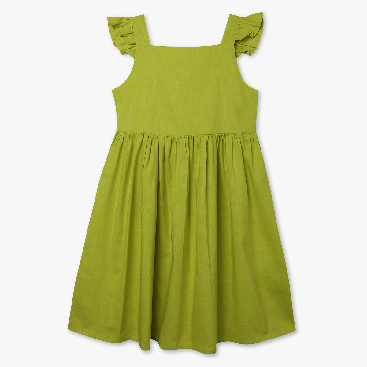 Girls Regular Fit Solid Square Neck Short Sleeve Dress