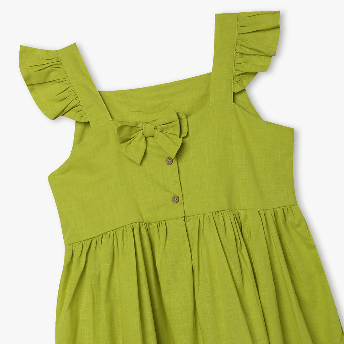 Girls Regular Fit Solid Square Neck Short Sleeve Dress
