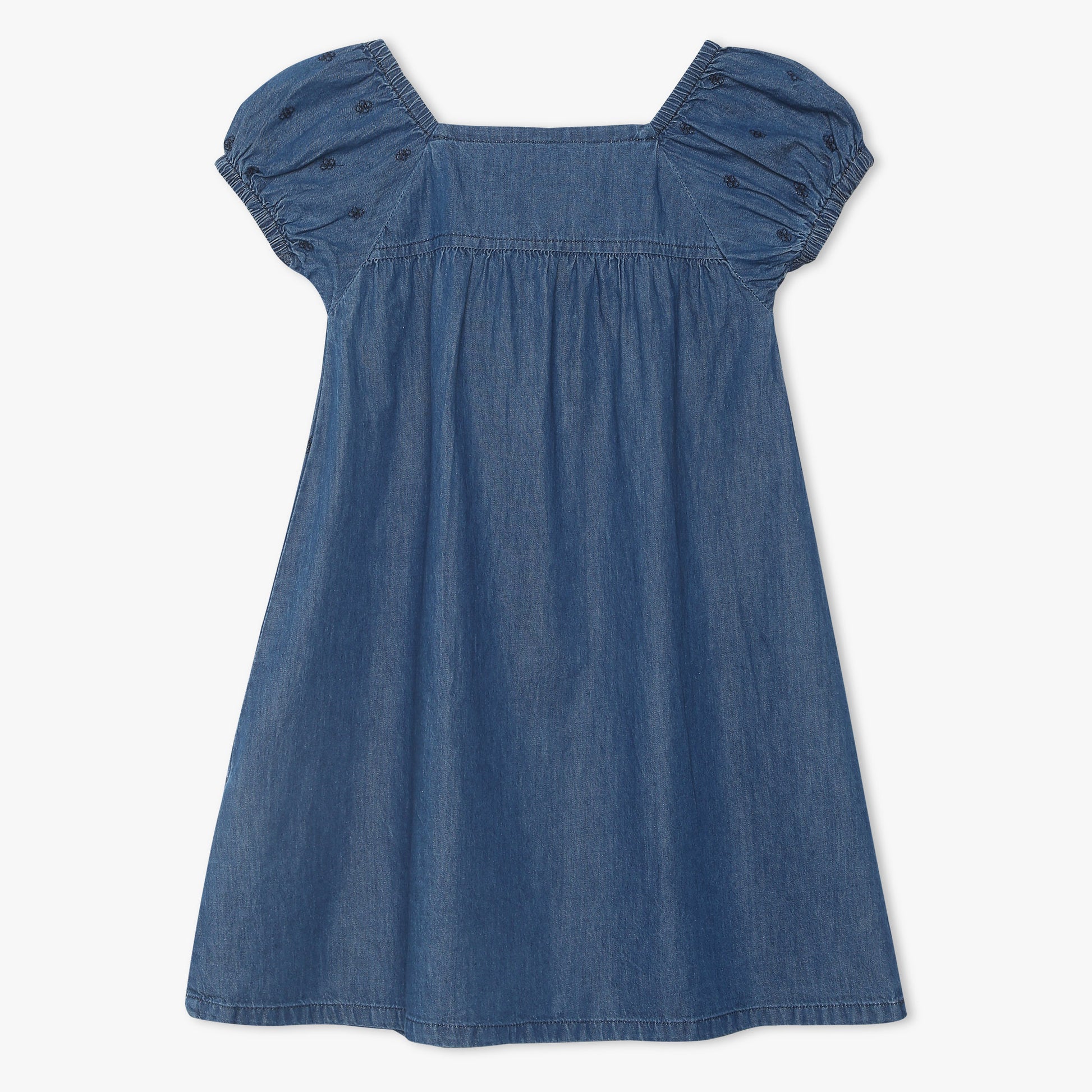 Girls Square Neck Knee Length Embroidered Dress