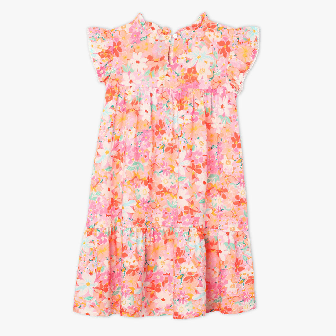 Girls Regular Fit Printed Round Neck Short Sleeve Dress