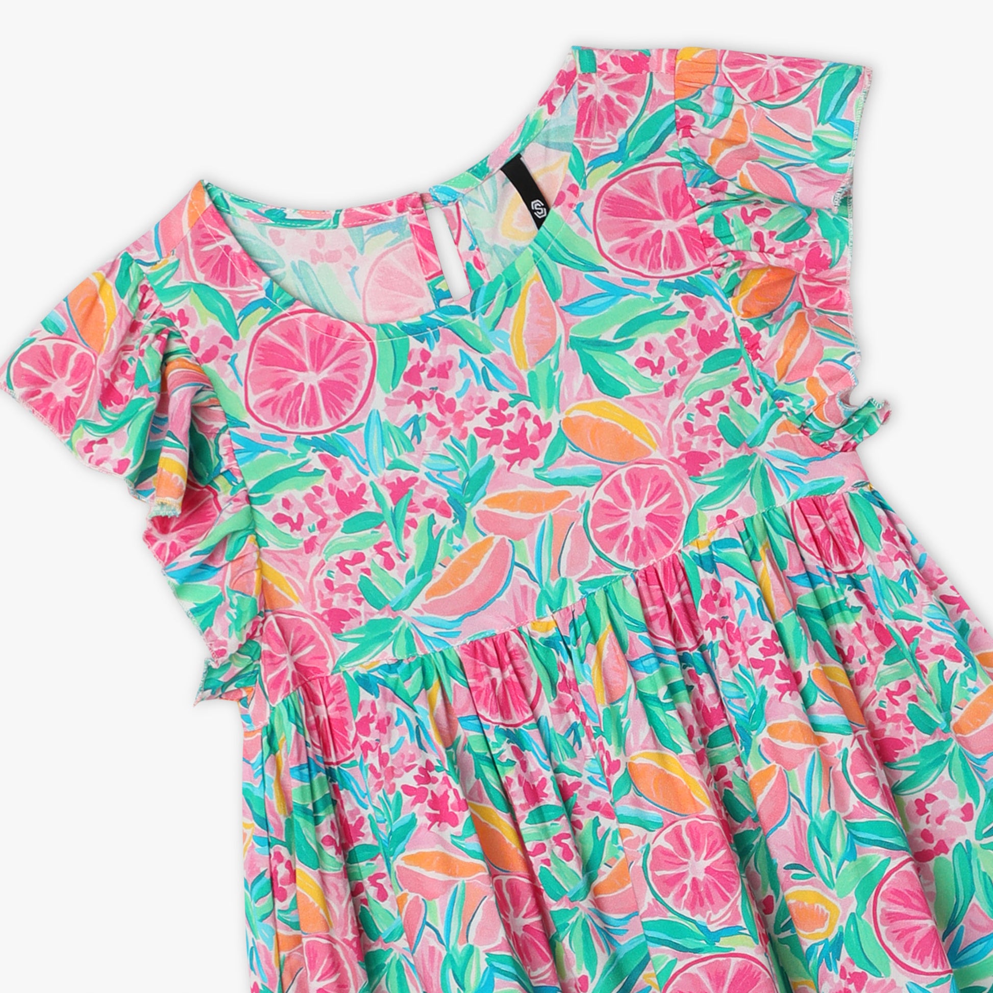 Girls Regular Fit Printed Round Neck Short Sleeve Dress