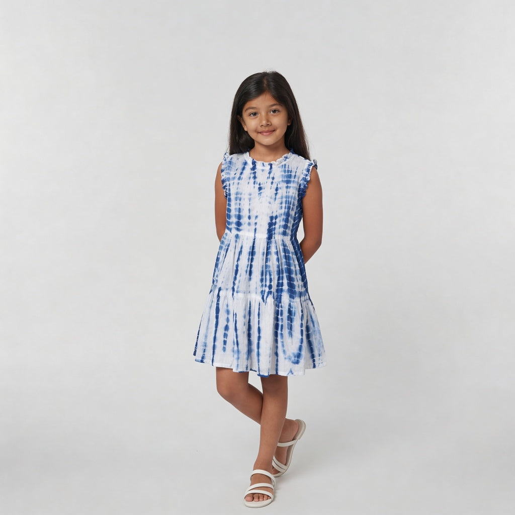 Girls Cotton Woven Tie - Dye Frock