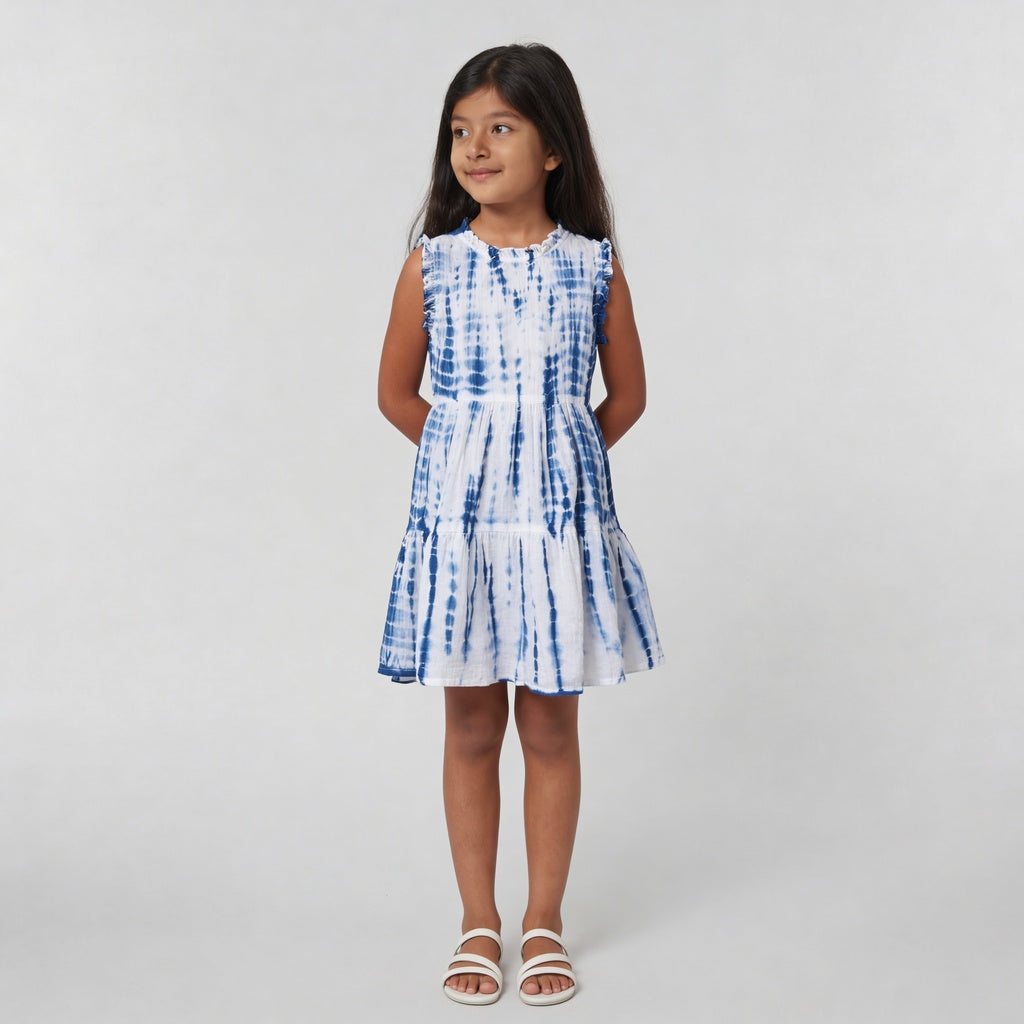 Girls Cotton Woven Tie - Dye Frock
