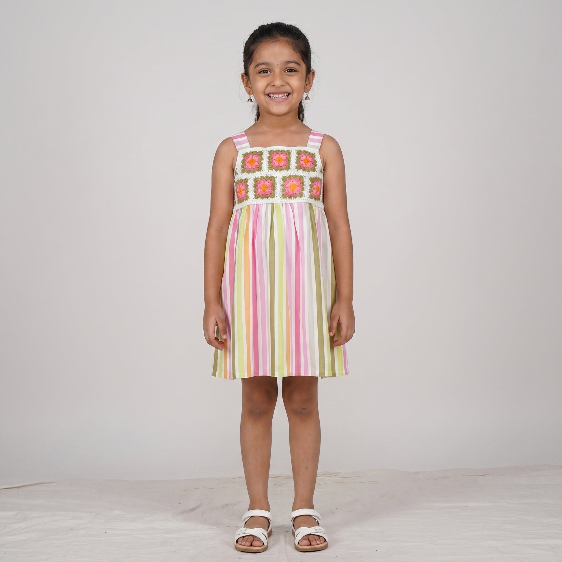 Girls Crochet Patch Striped Dress