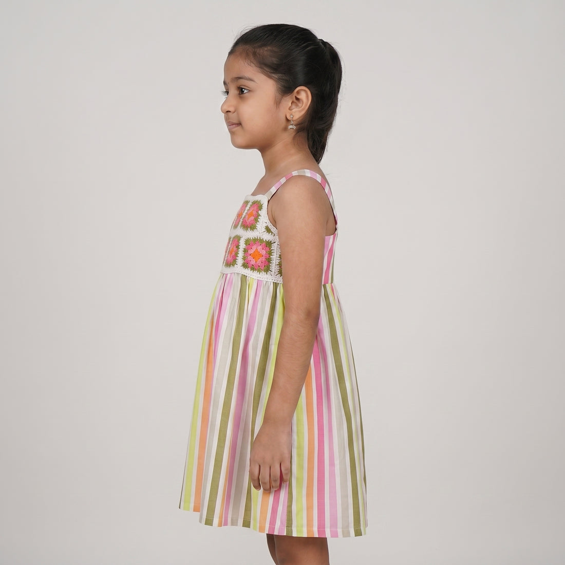Girls Crochet Patch Striped Dress