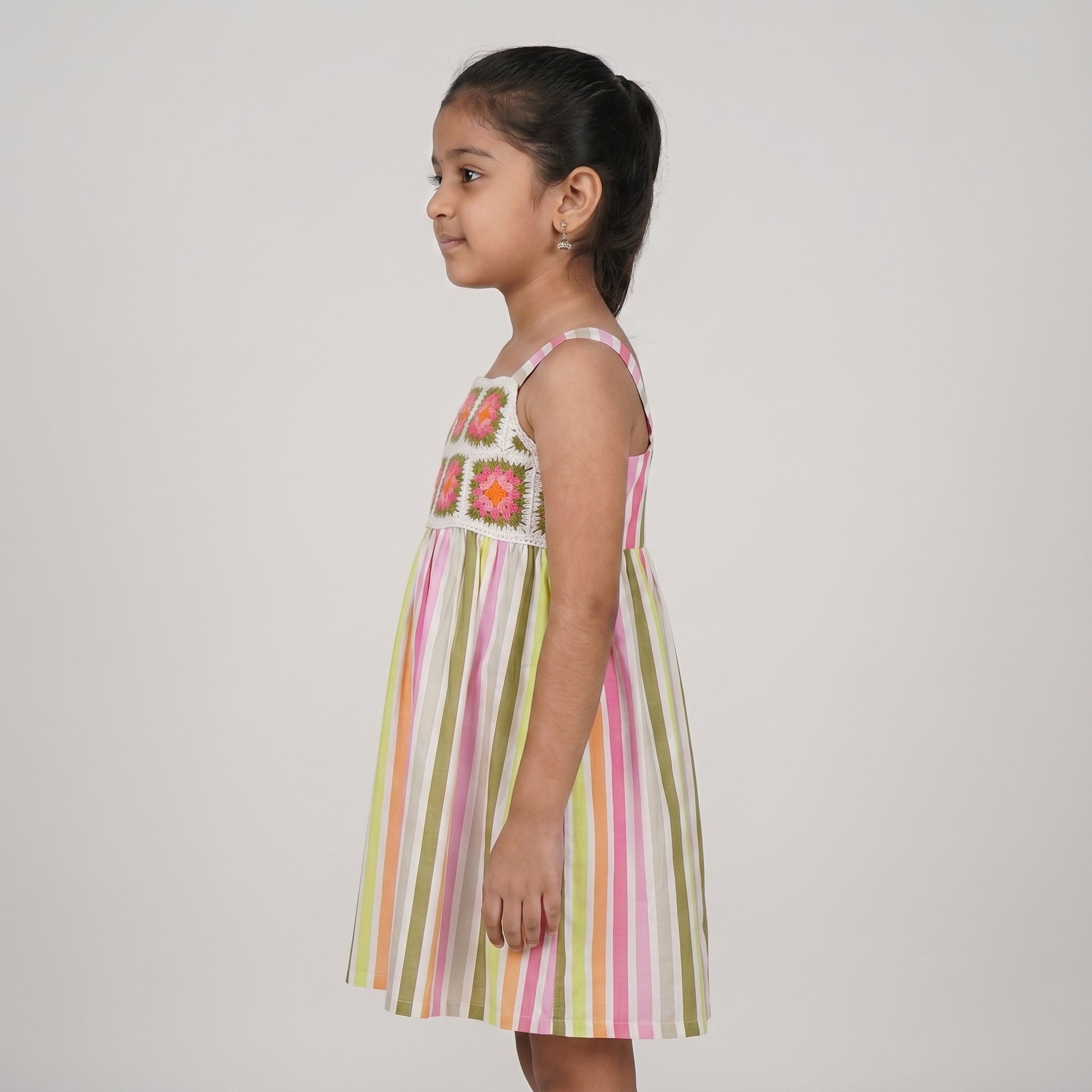 Girls Crochet Patch Striped Dress
