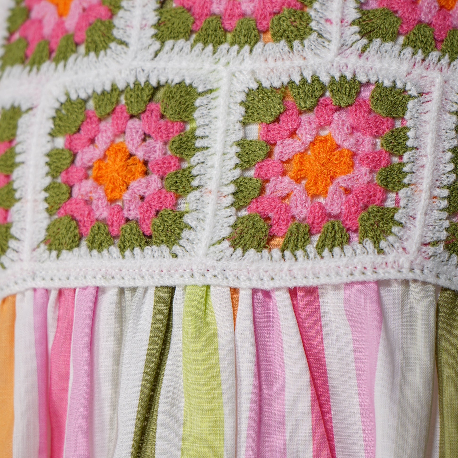 Girls Crochet Patch Striped Dress