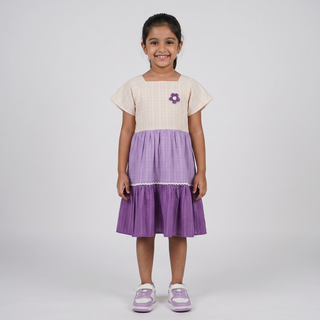 Girls Tiered Colourblock Dress