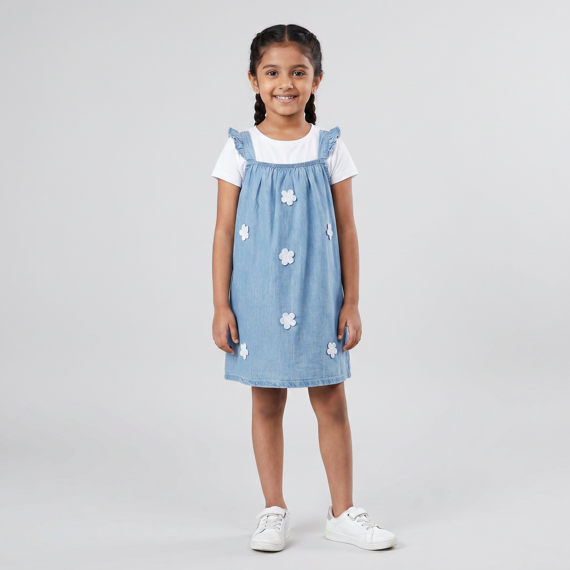 Girls Embroidered Denim Dress