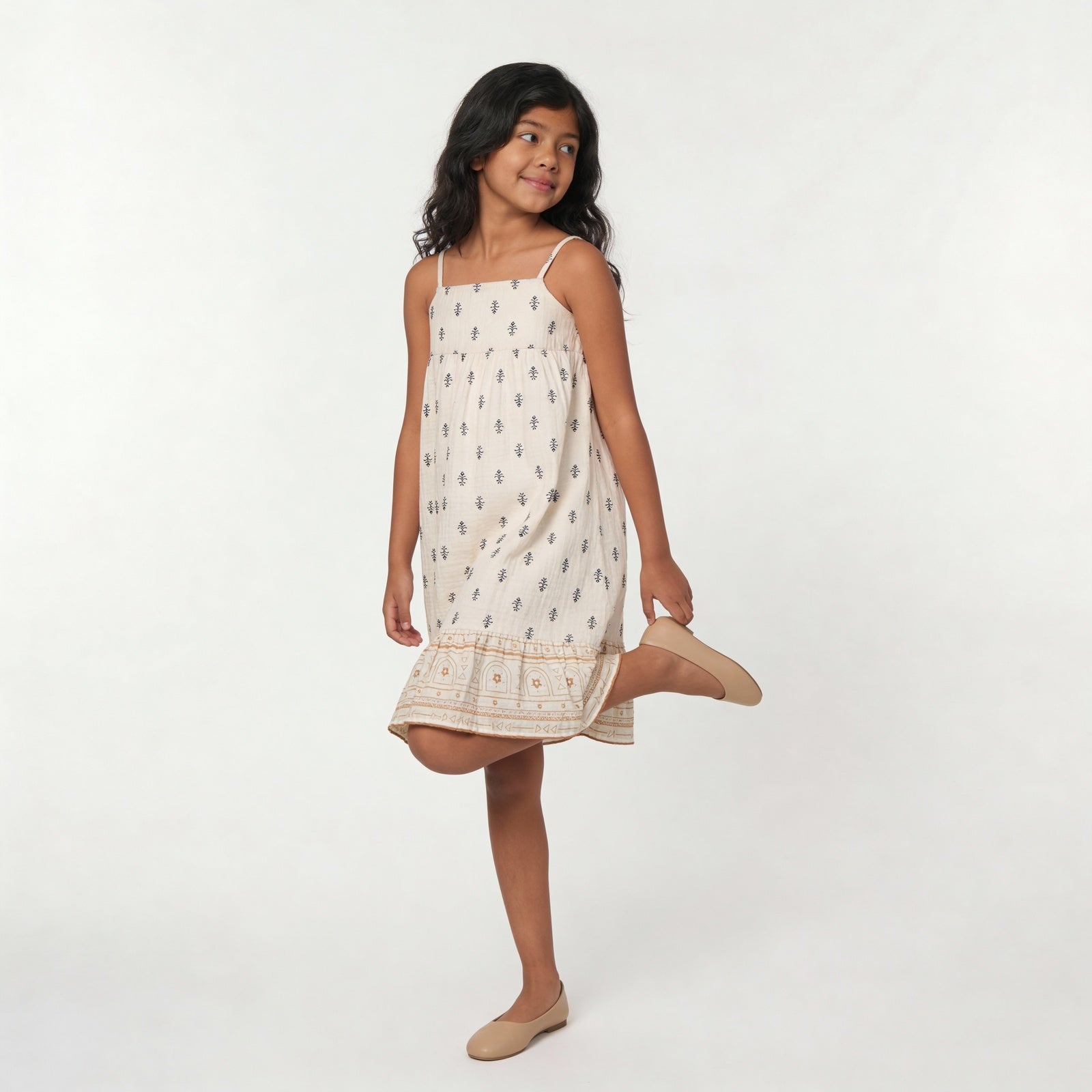 Girls Printed Calf Length Boho Dress