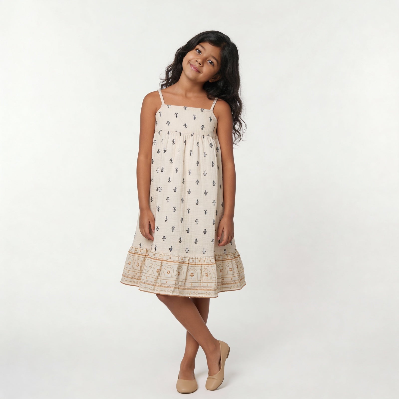 Girls Printed Calf Length Boho Dress