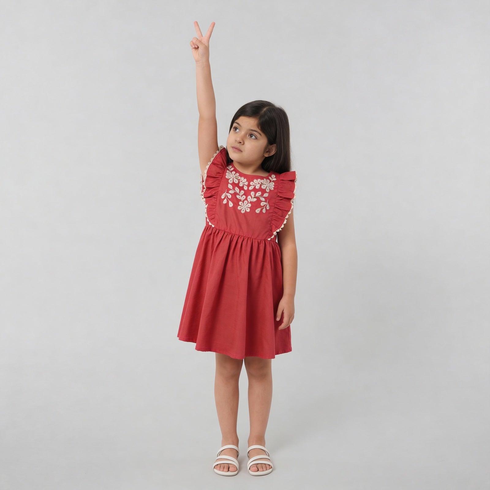 Girls Embroidered Knee Length Frock