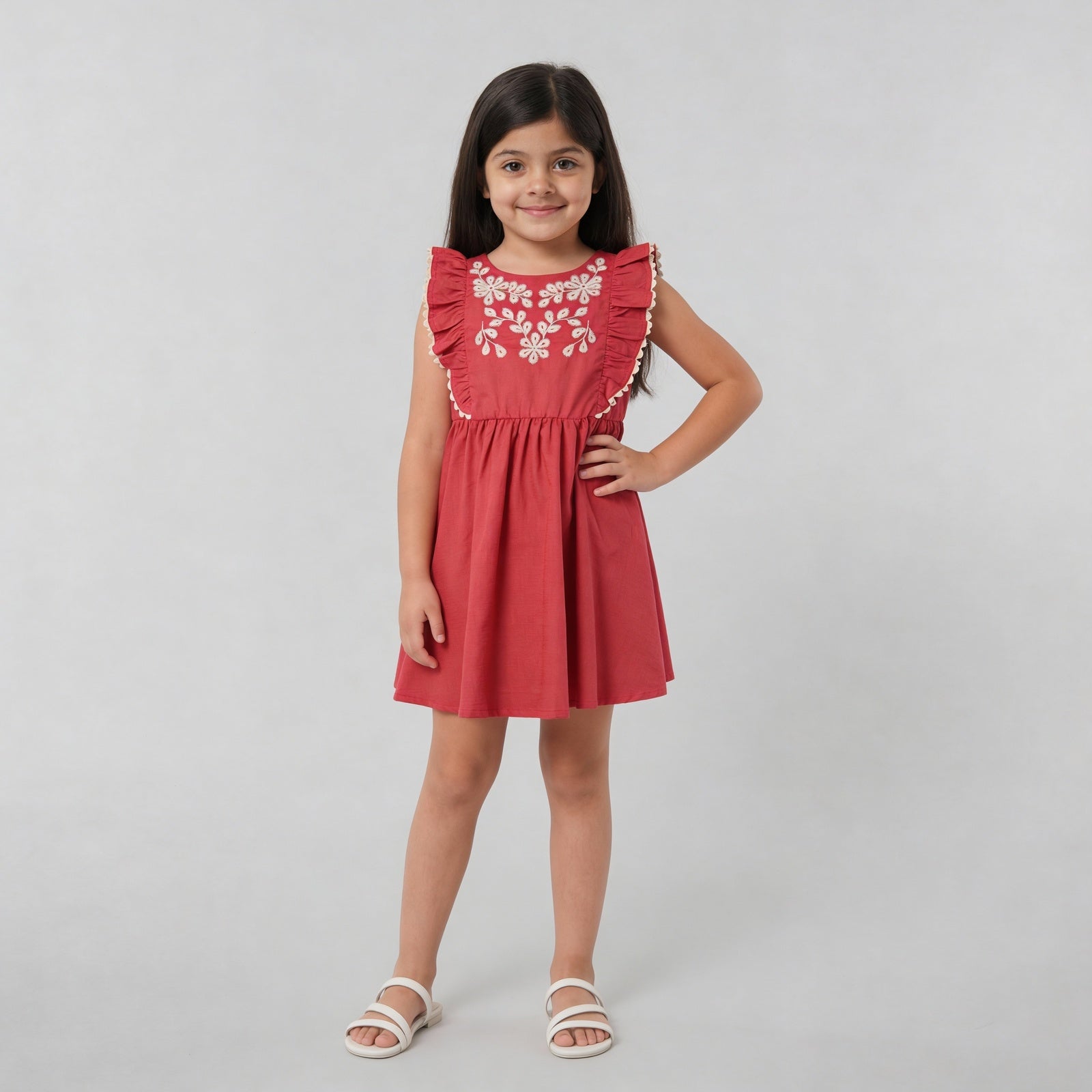 Girls Embroidered Knee Length Frock