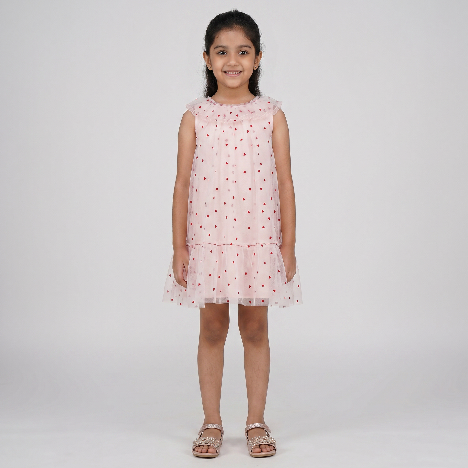 Girls Heart Print Tulle Dress