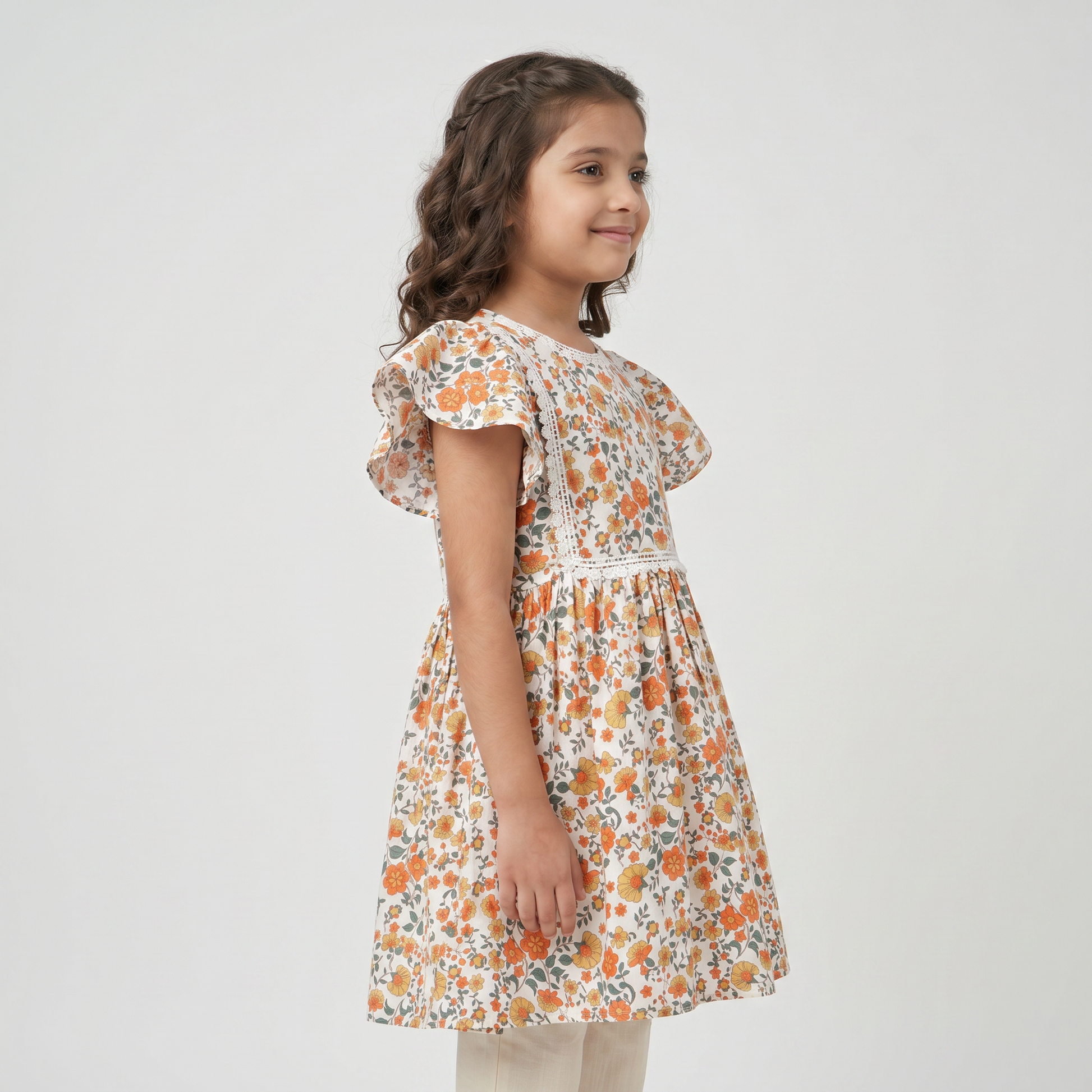 Girls Cotton Floral Print Dress