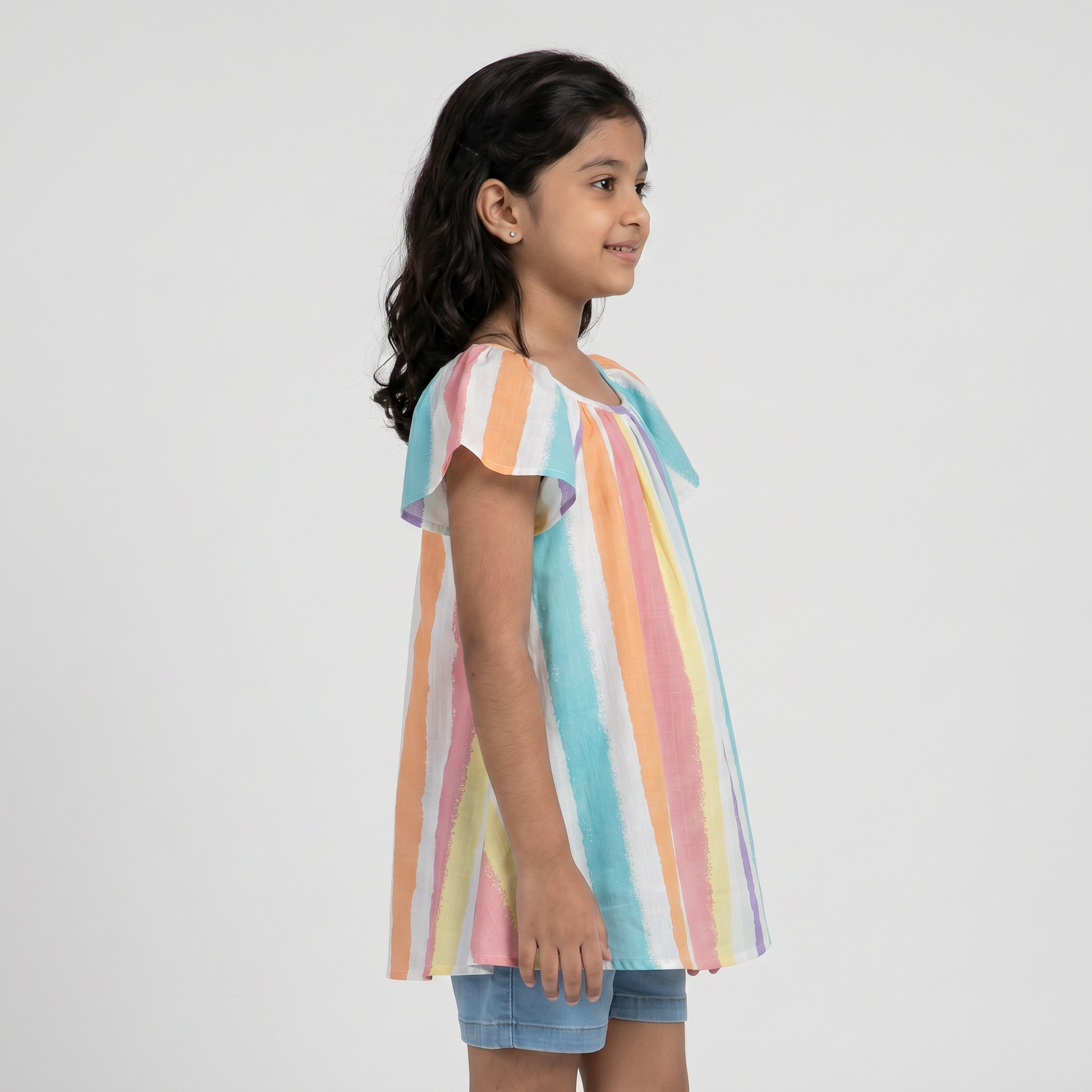 Girls Cotton Printed Striper Dress
