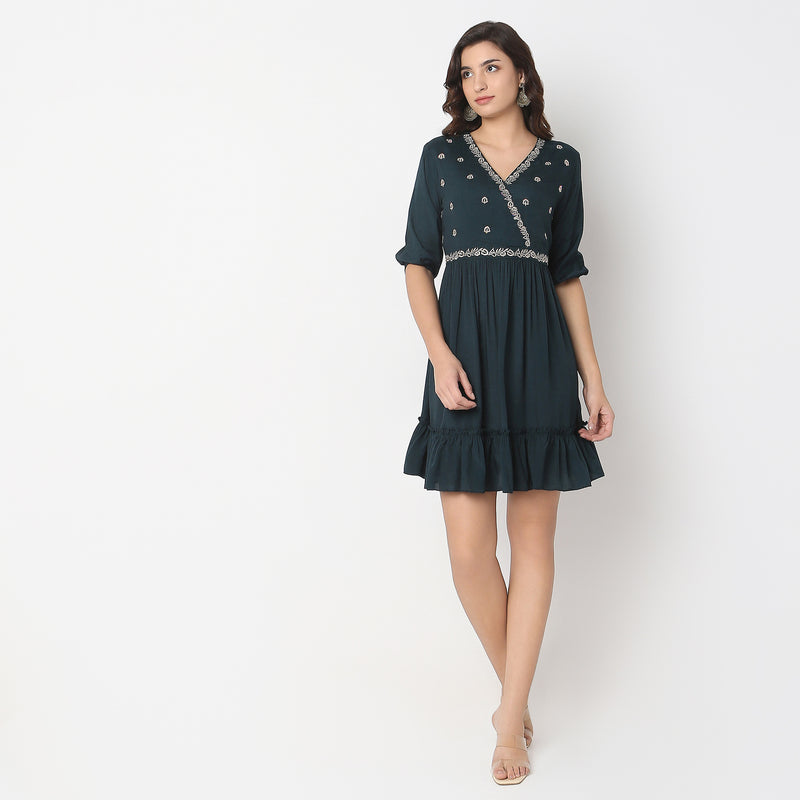 Flare Fit Embroidered Dress