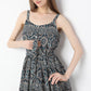 Printed Below Knee Autumn Meadow Shoulder Strape Flared Dress