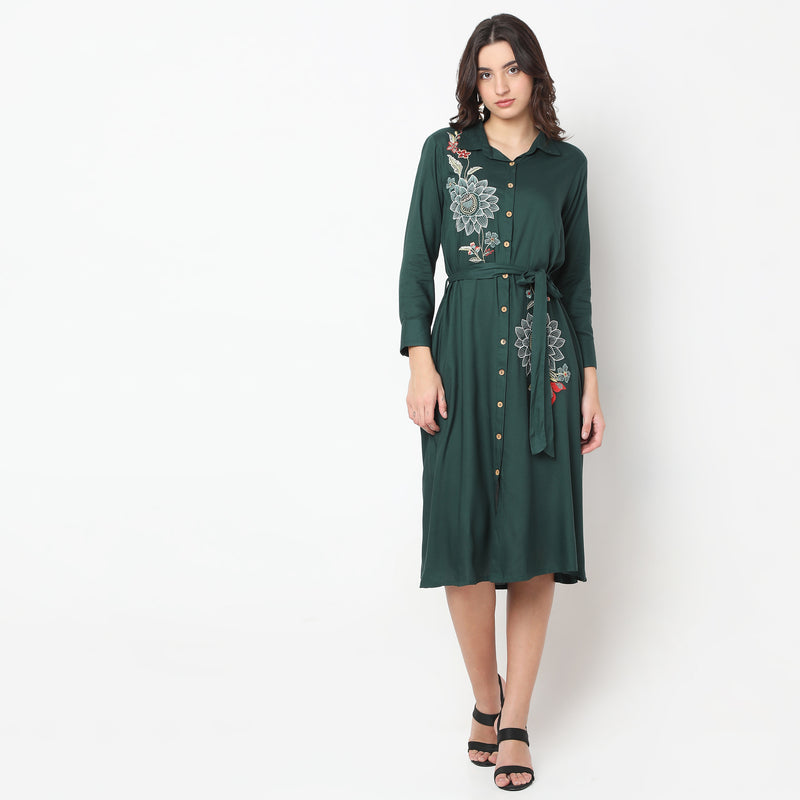 Flare Fit Embroidered Dress