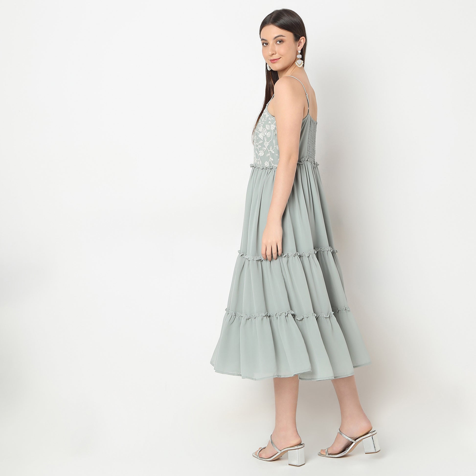 Flare Fit Embroidered Dress