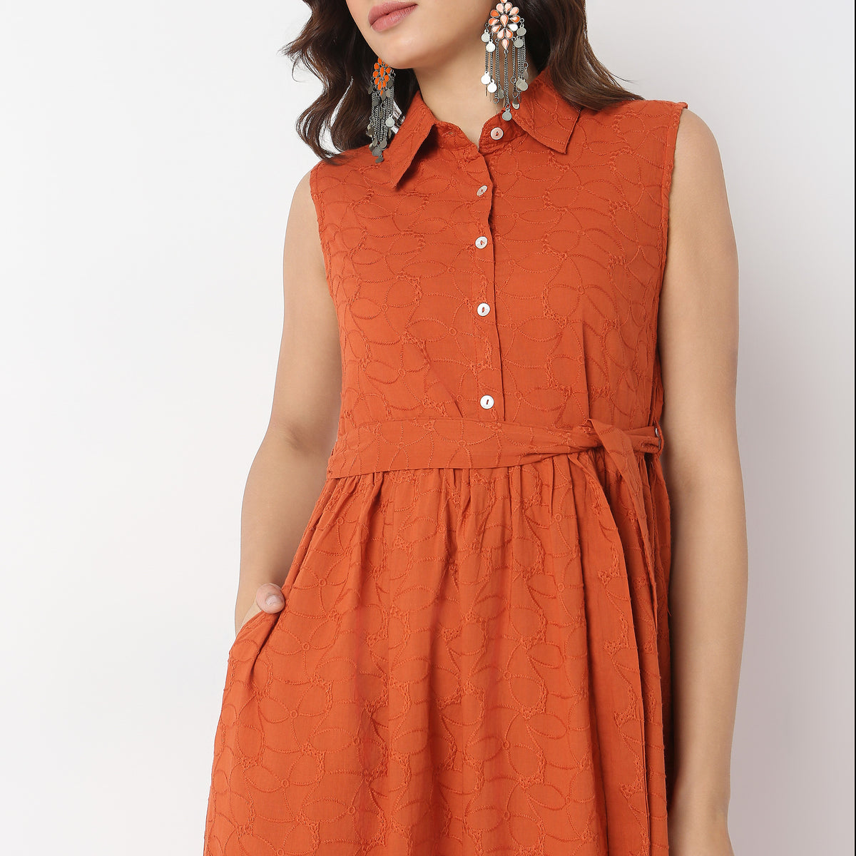 Flare Fit Embroidered Dress