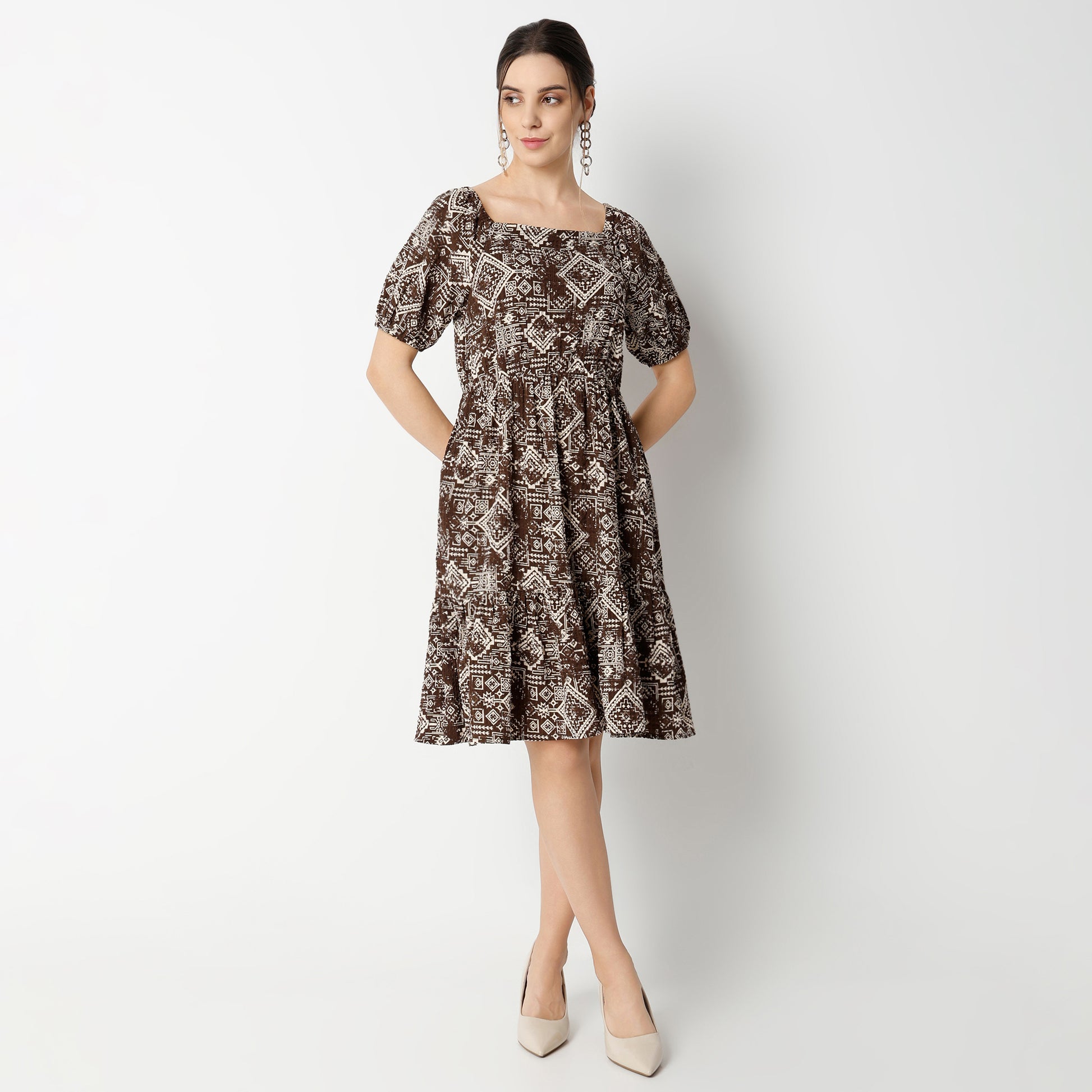 Flare Fit Printed Knee Length Dress
