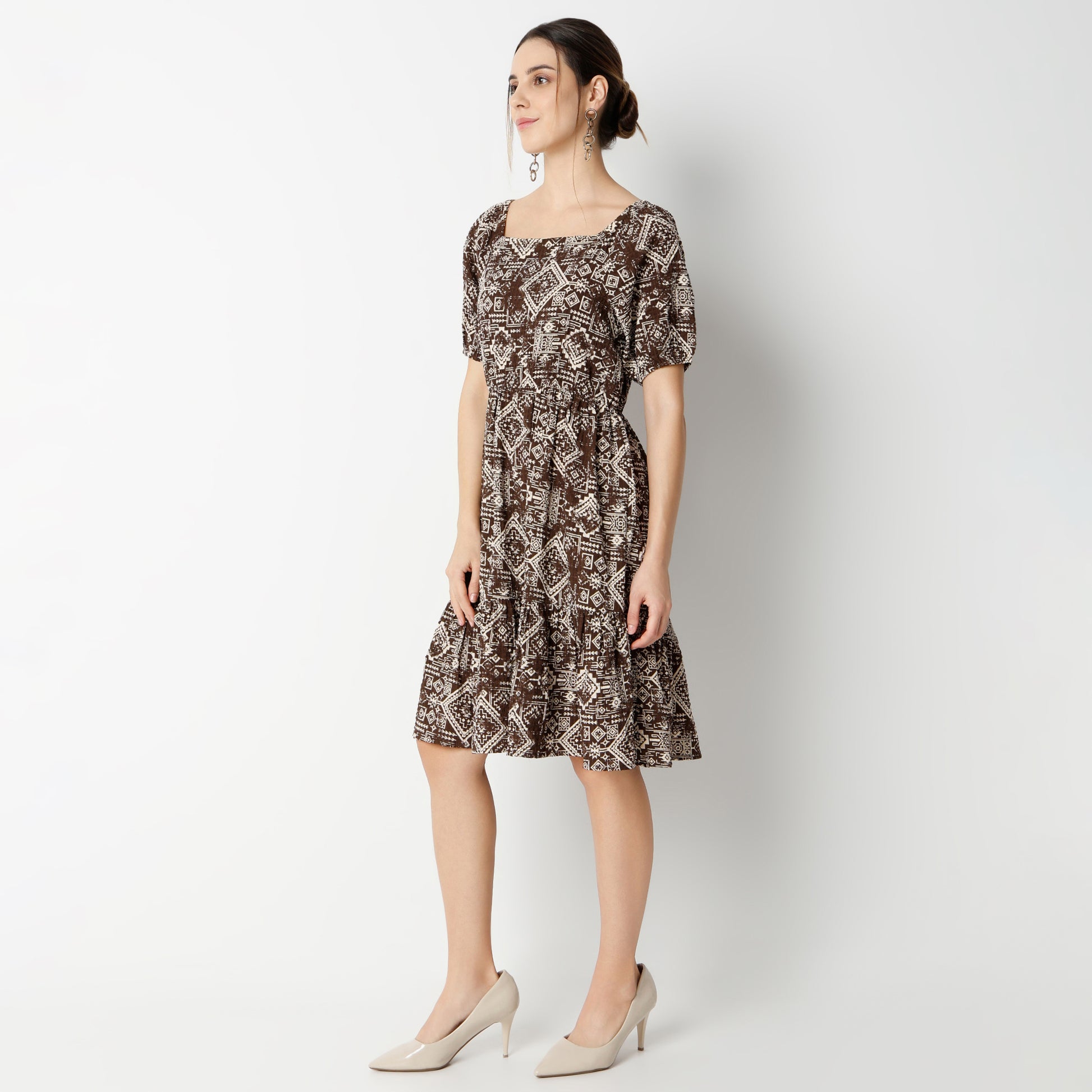 Flare Fit Printed Knee Length Dress