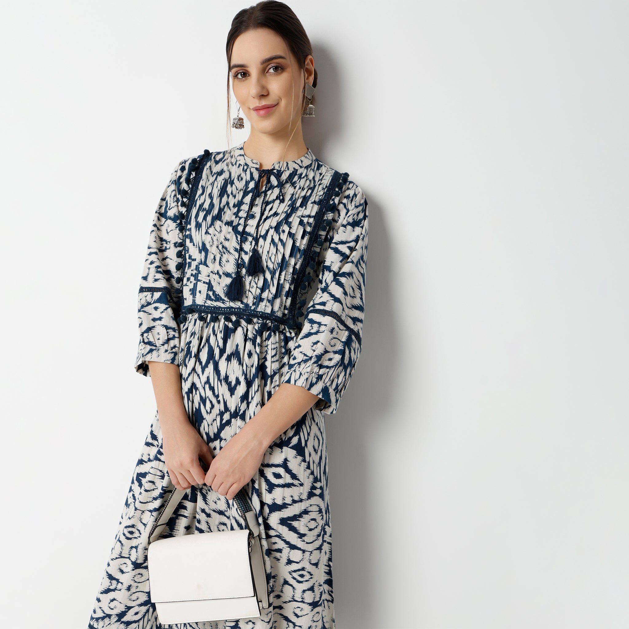 Flare Fit Printed Below Knee Dress