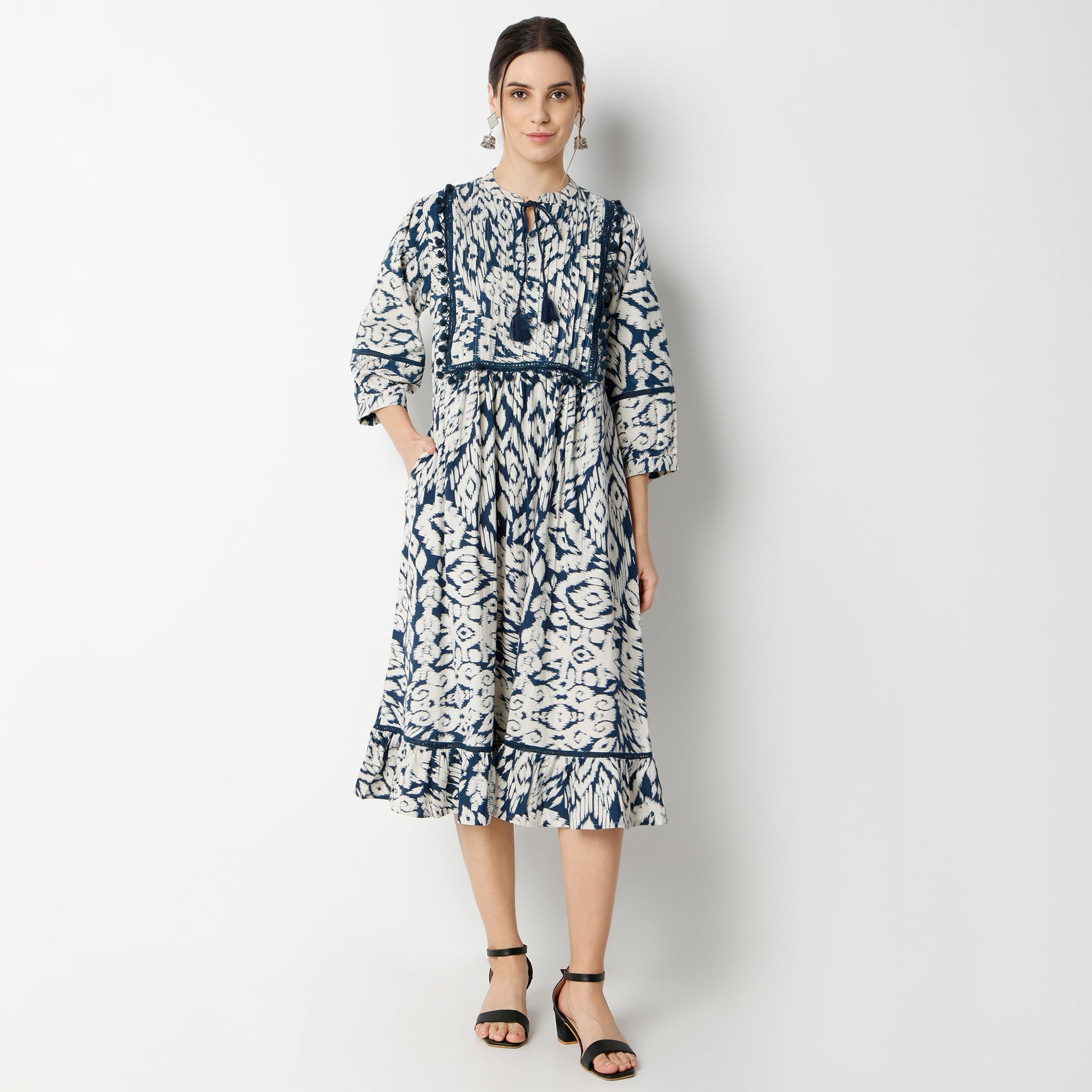 Flare Fit Printed Below Knee Dress