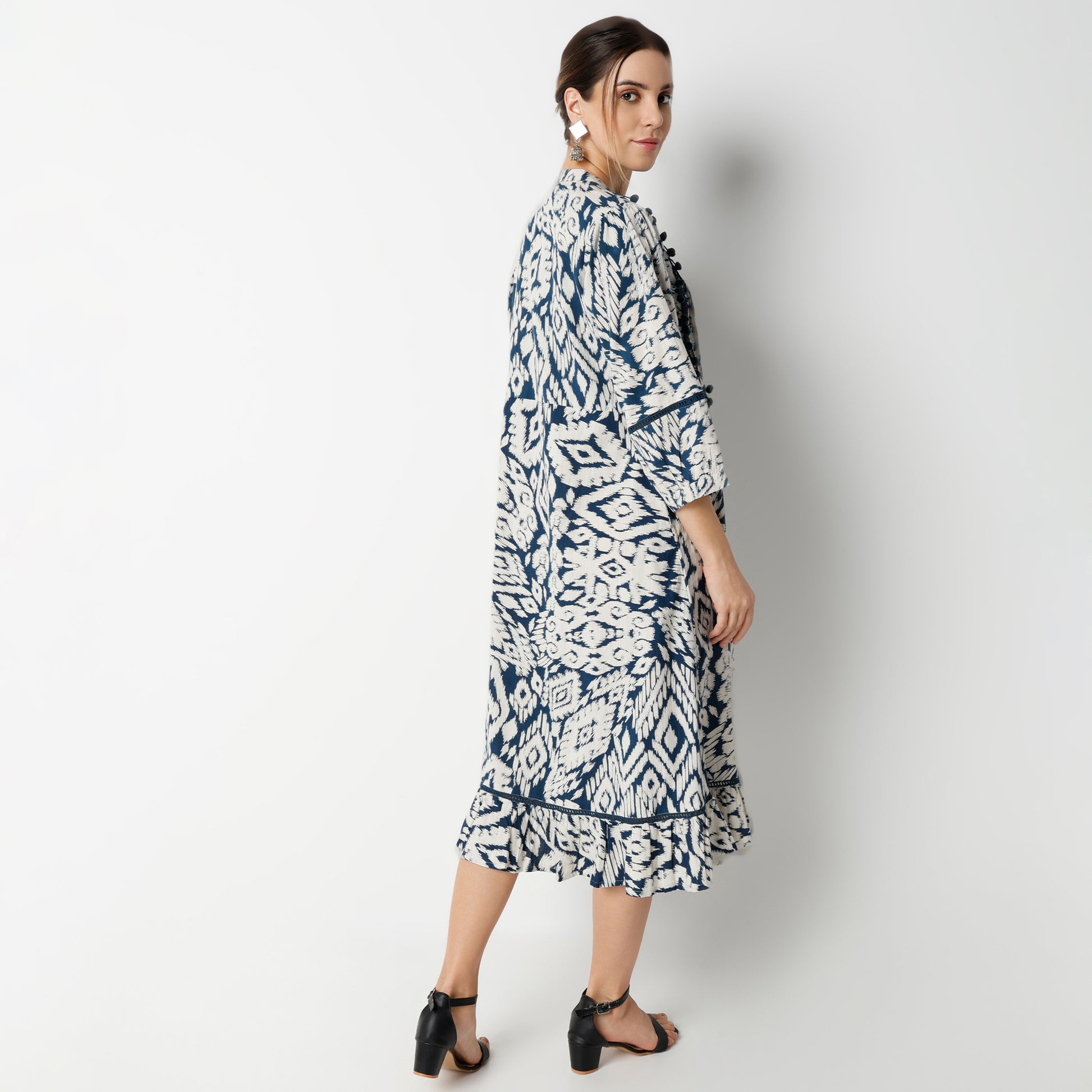 Flare Fit Printed Below Knee Dress
