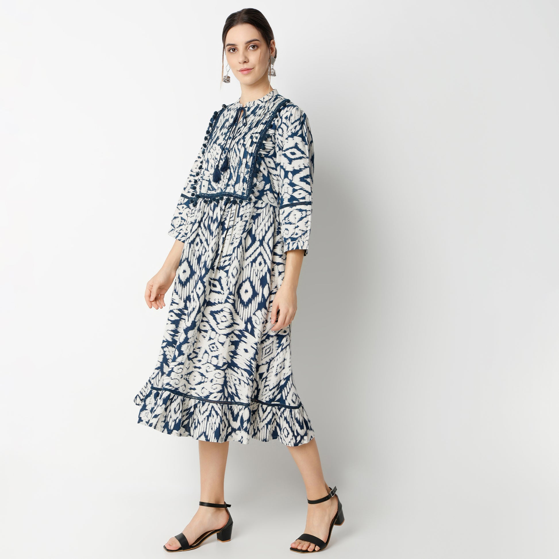 Flare Fit Printed Below Knee Dress