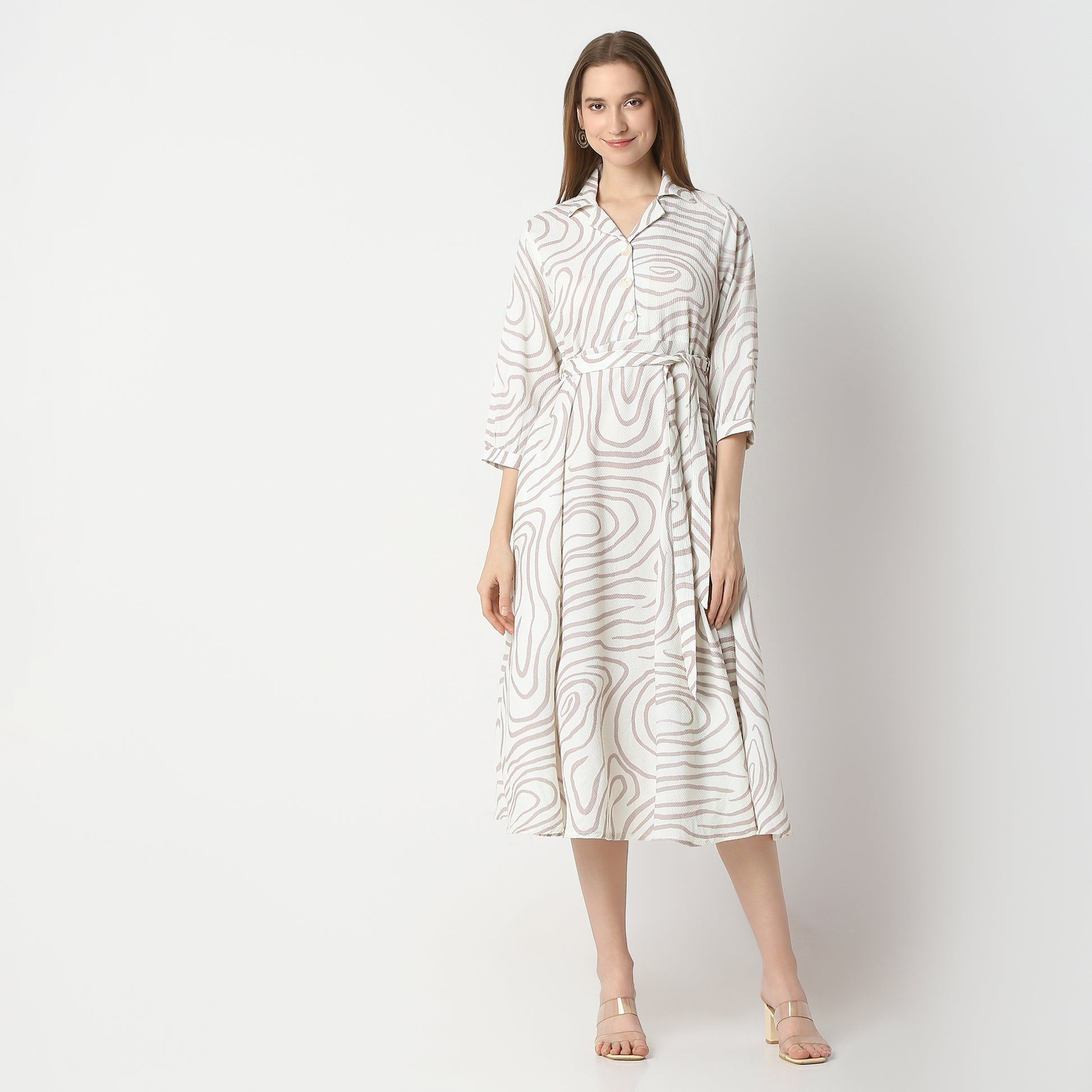 Flare Fit Printed Below Knee Dress