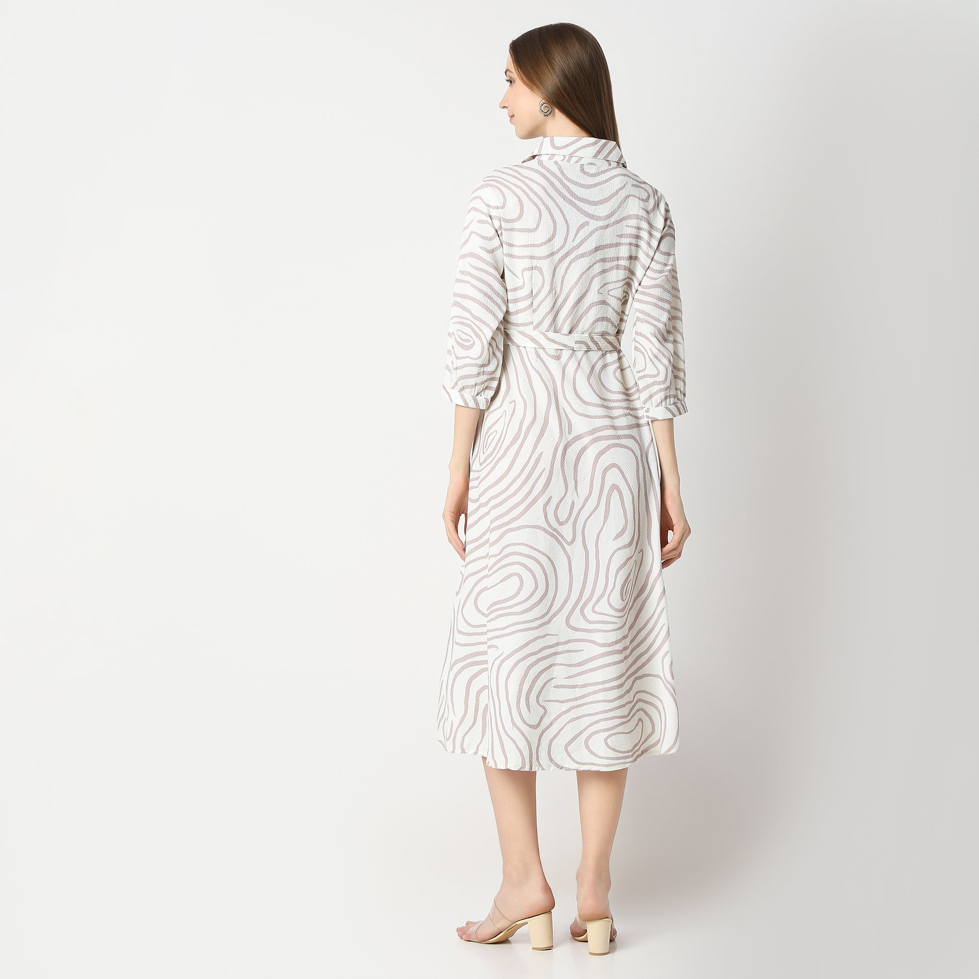 Flare Fit Printed Below Knee Dress