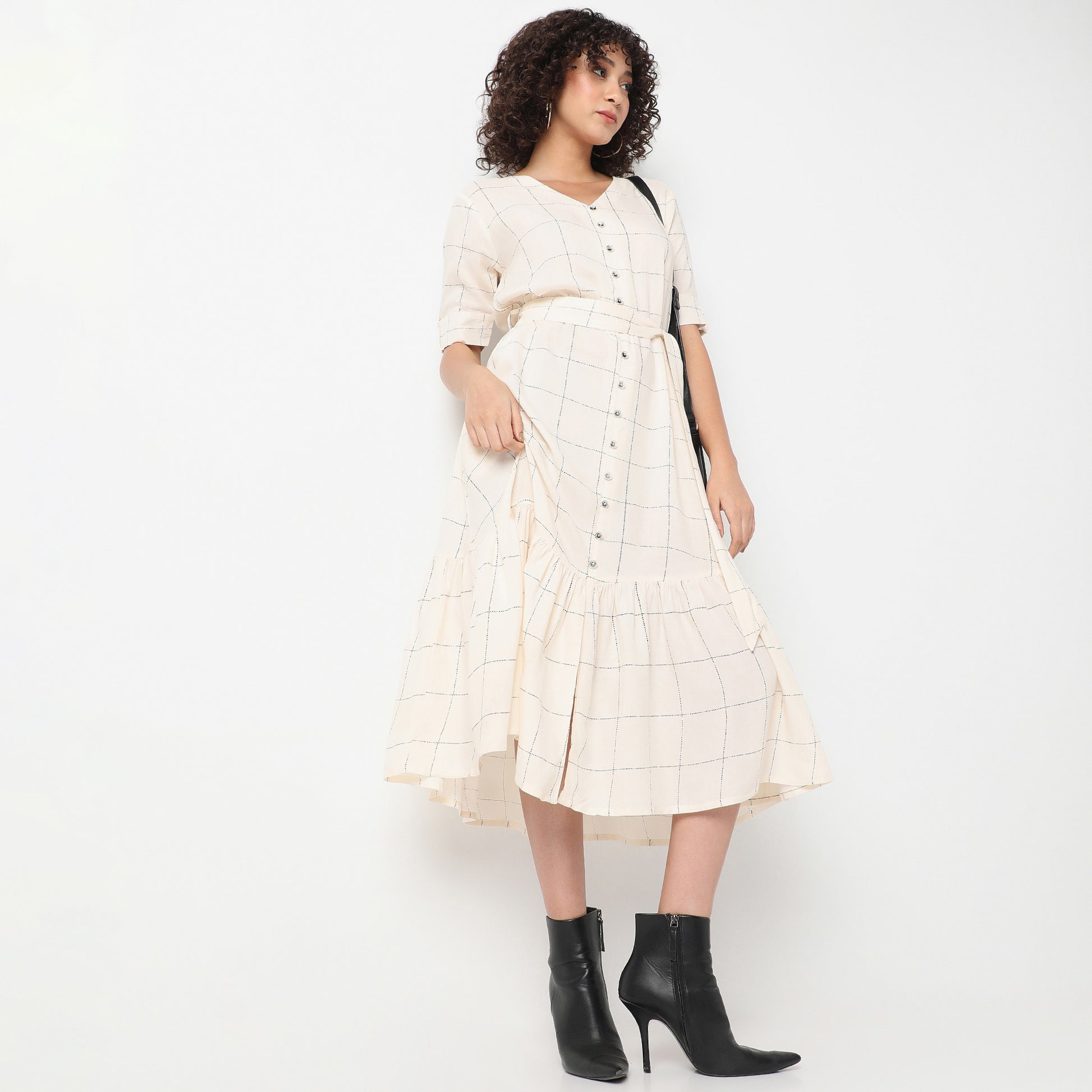 Flare Fit Printed V-Neck Dress