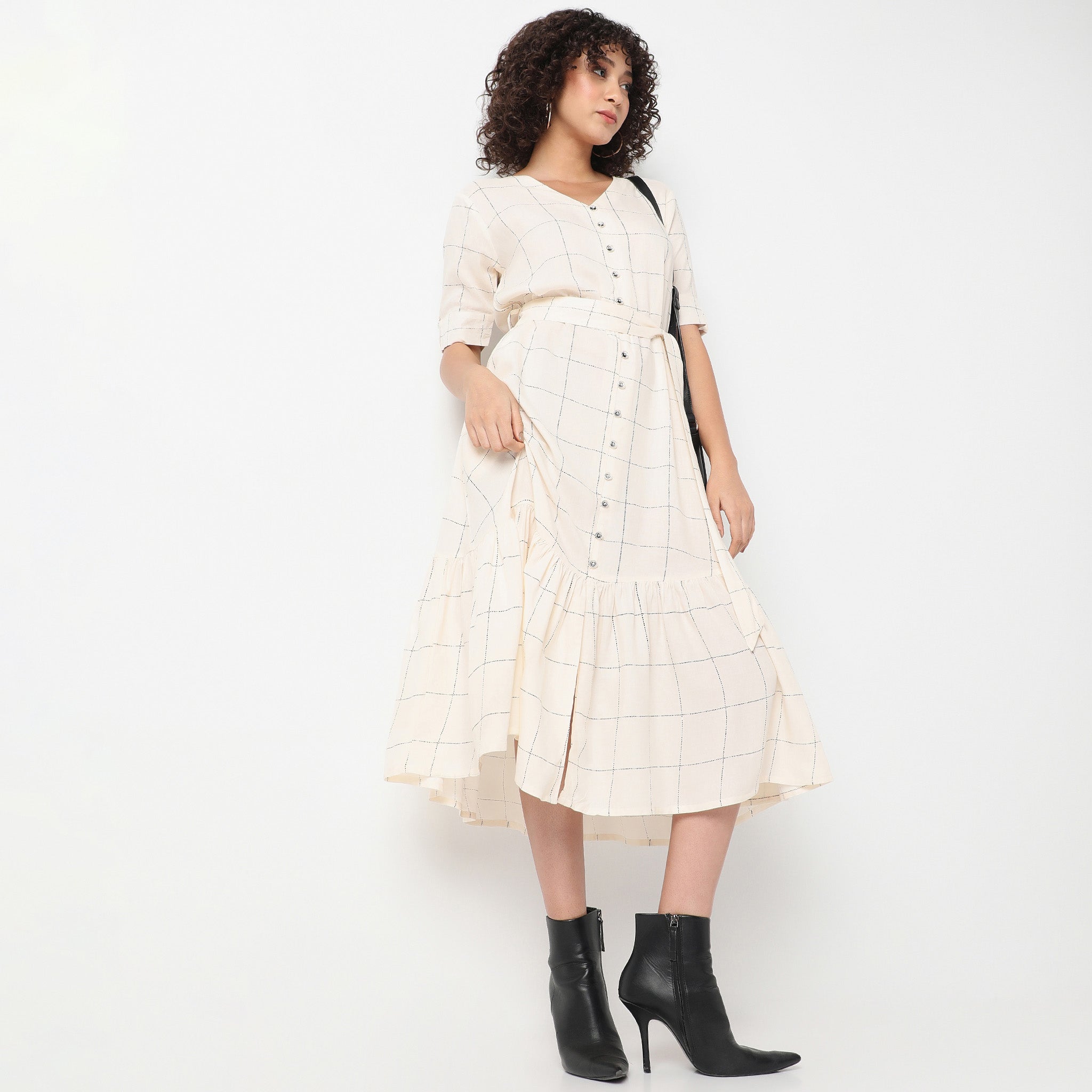 Flare Fit Printed V-Neck Dress