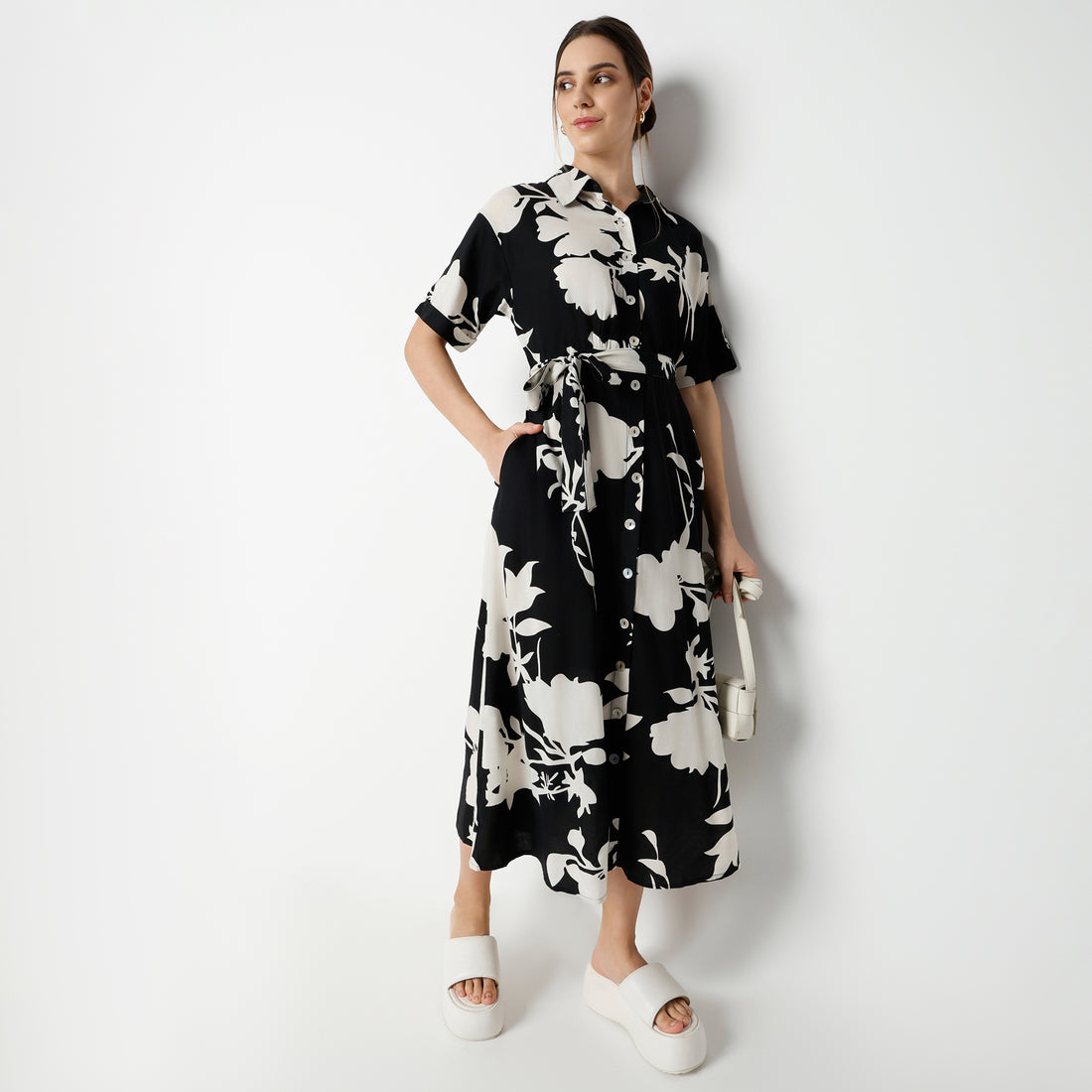 Flare Fit Printed Below Knee Dress