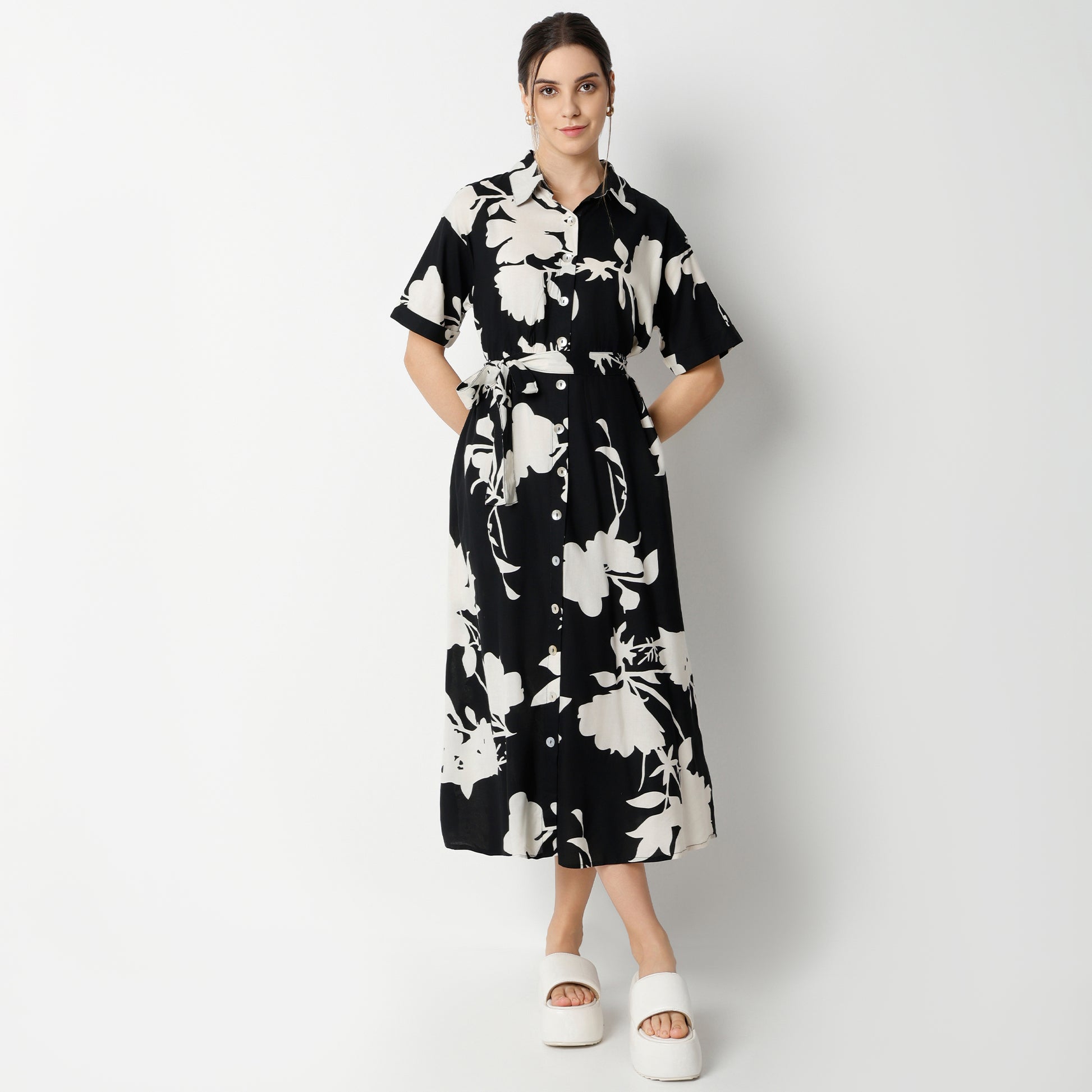 Flare Fit Printed Below Knee Dress