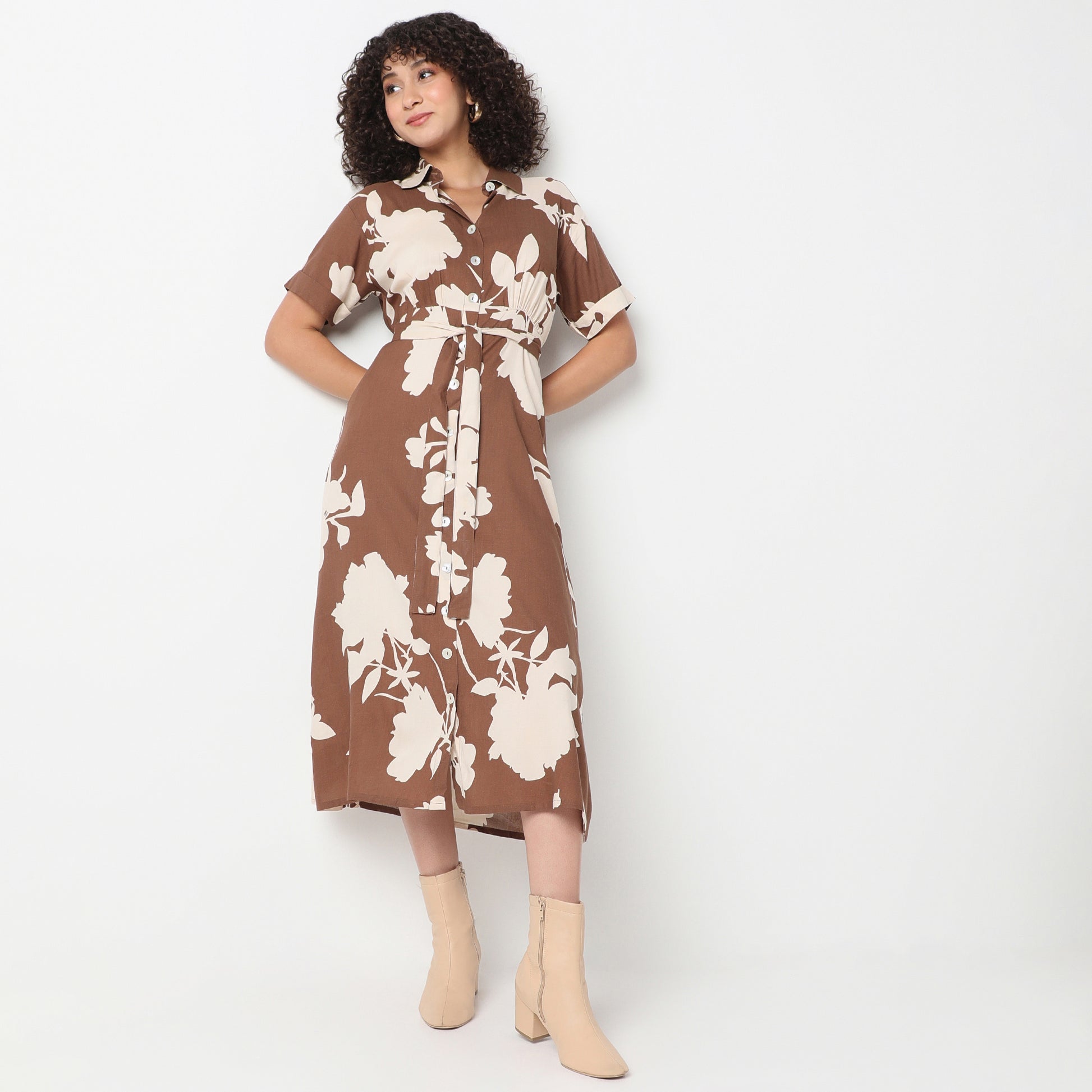 Flare Fit Printed Below Knee Dress