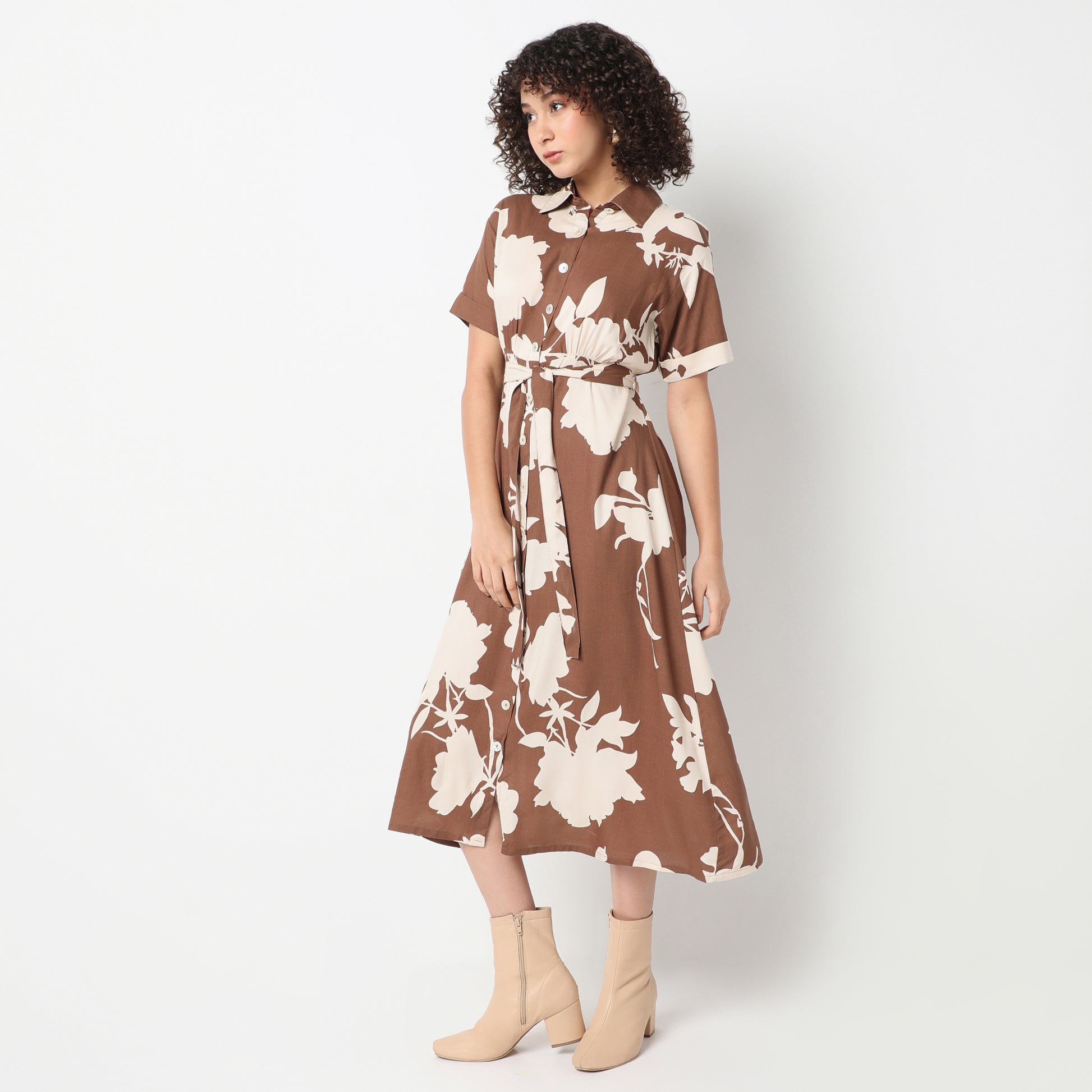 Flare Fit Printed Below Knee Dress