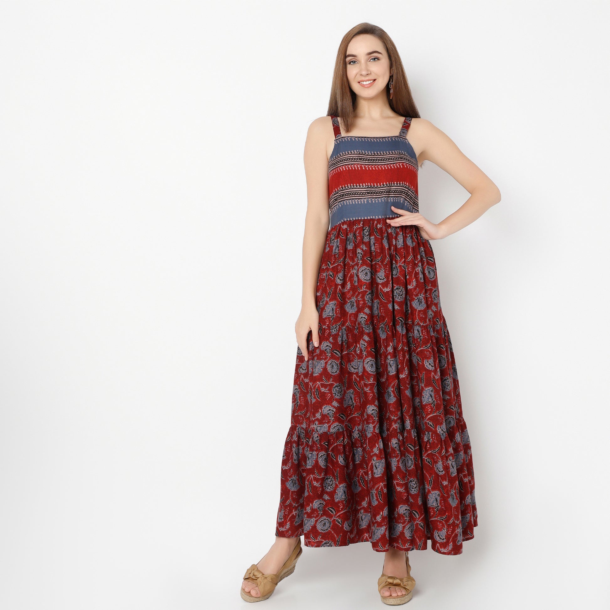 Flare Fit Printed Square Neck Dress