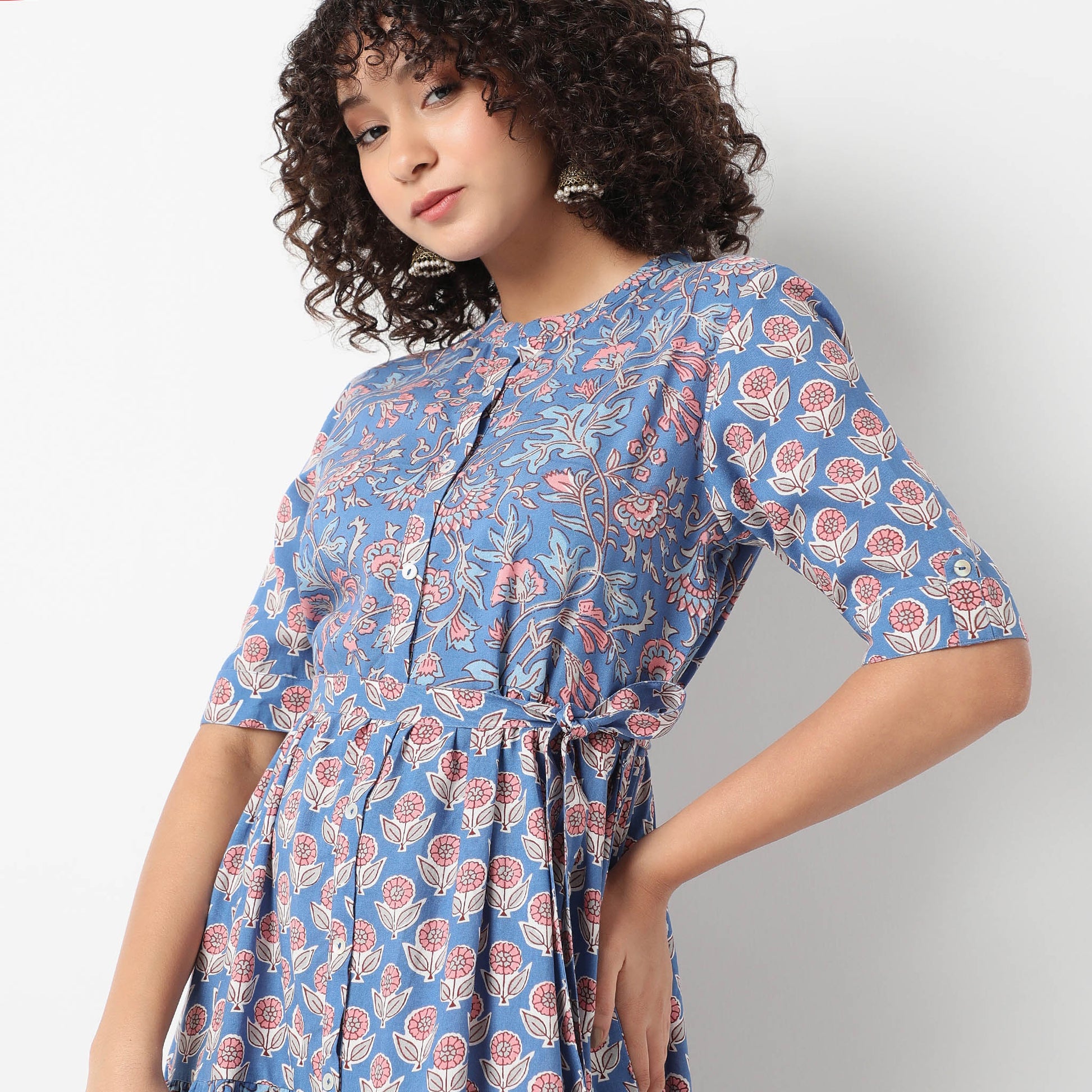Flare Fit Printed Round Neck Dress