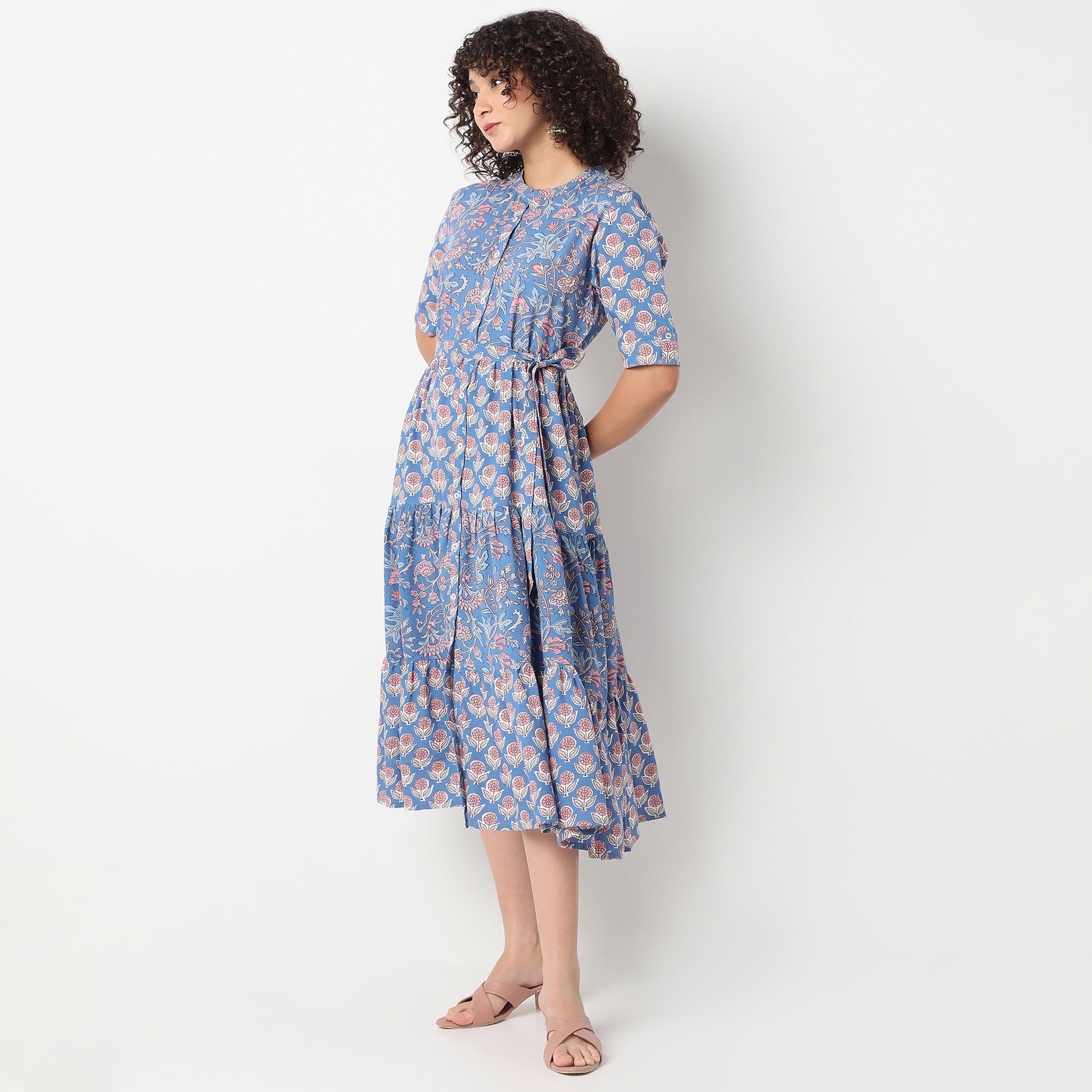 Flare Fit Printed Round Neck Dress