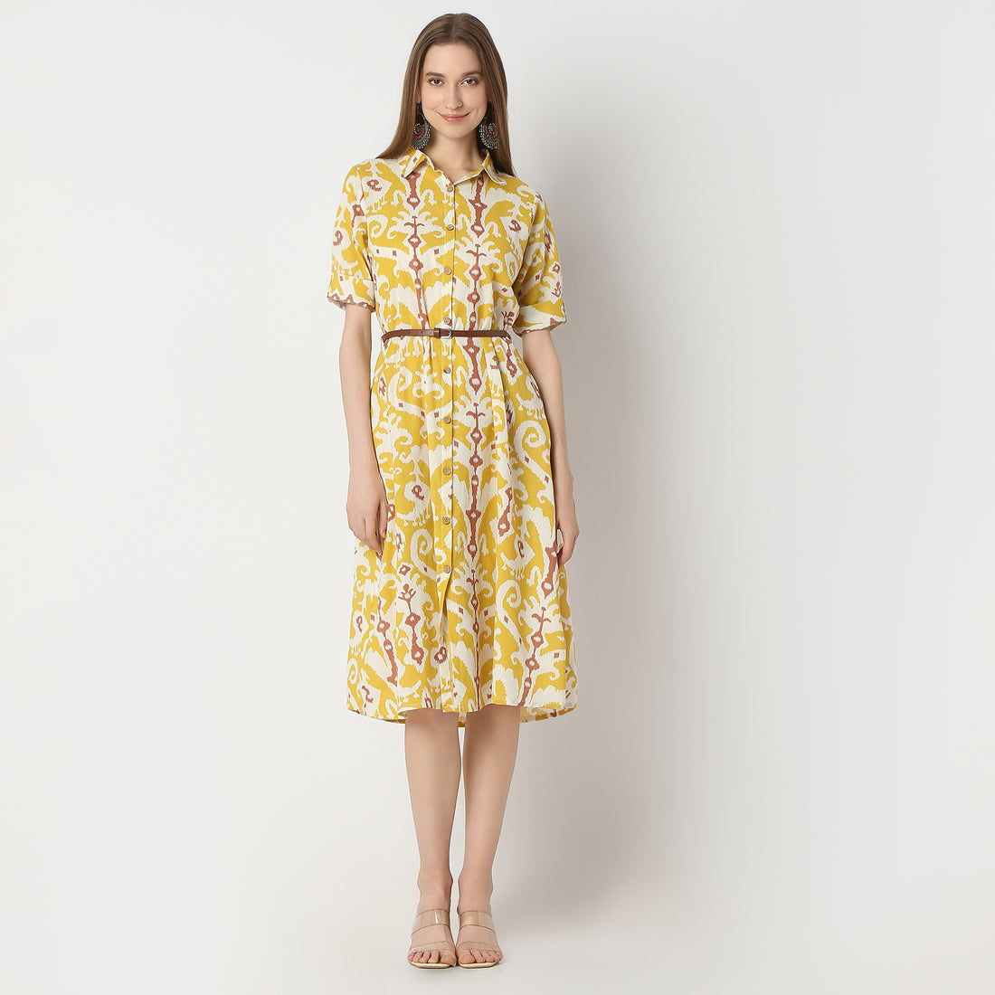 Regular Fit Printed Below Knee Dress